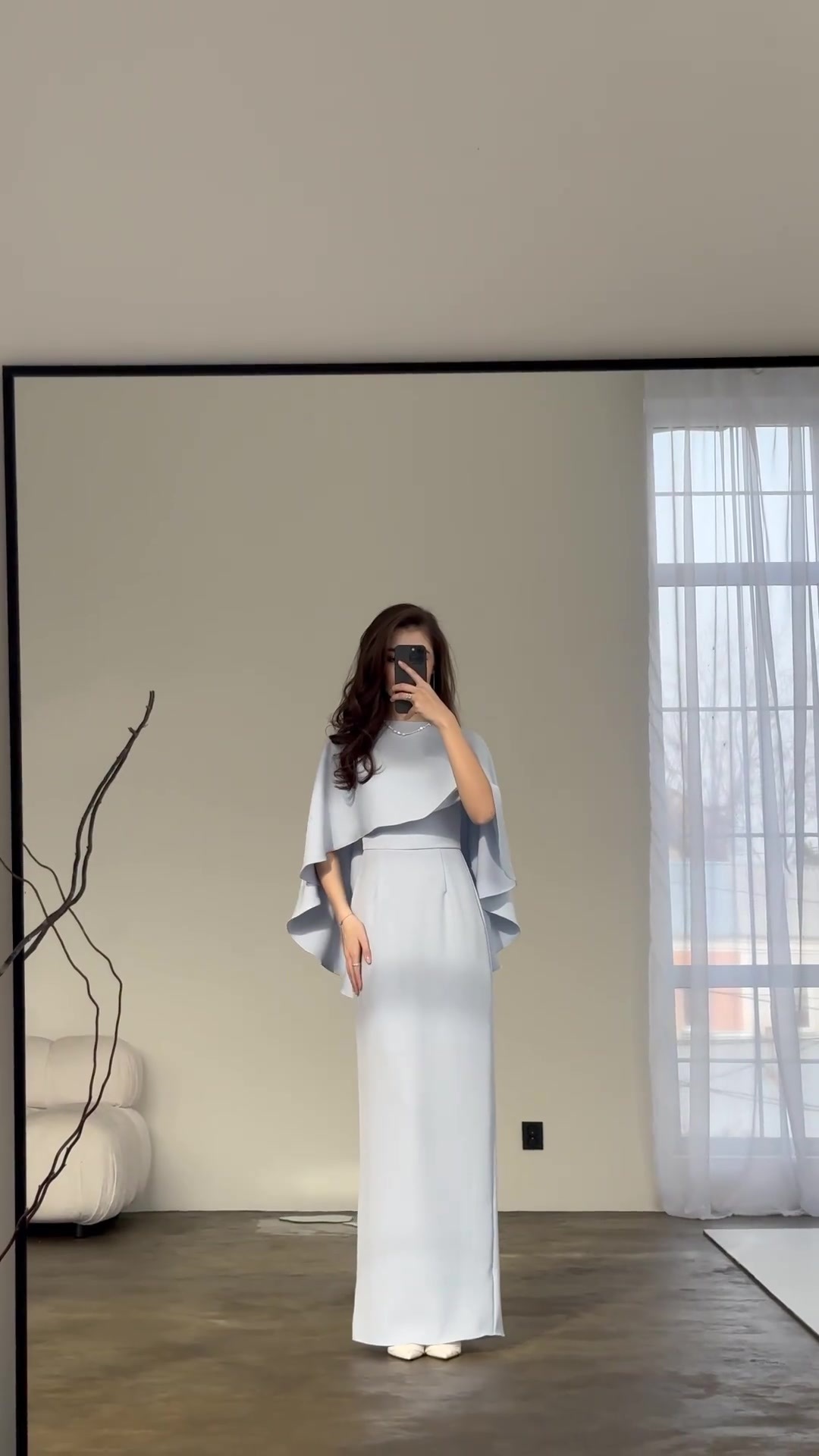 Dress Women Long Dresses Solid Color Slim Fit Tight Waist Round Collar Shawl Splice Elegant Female Vestidos - detail 5