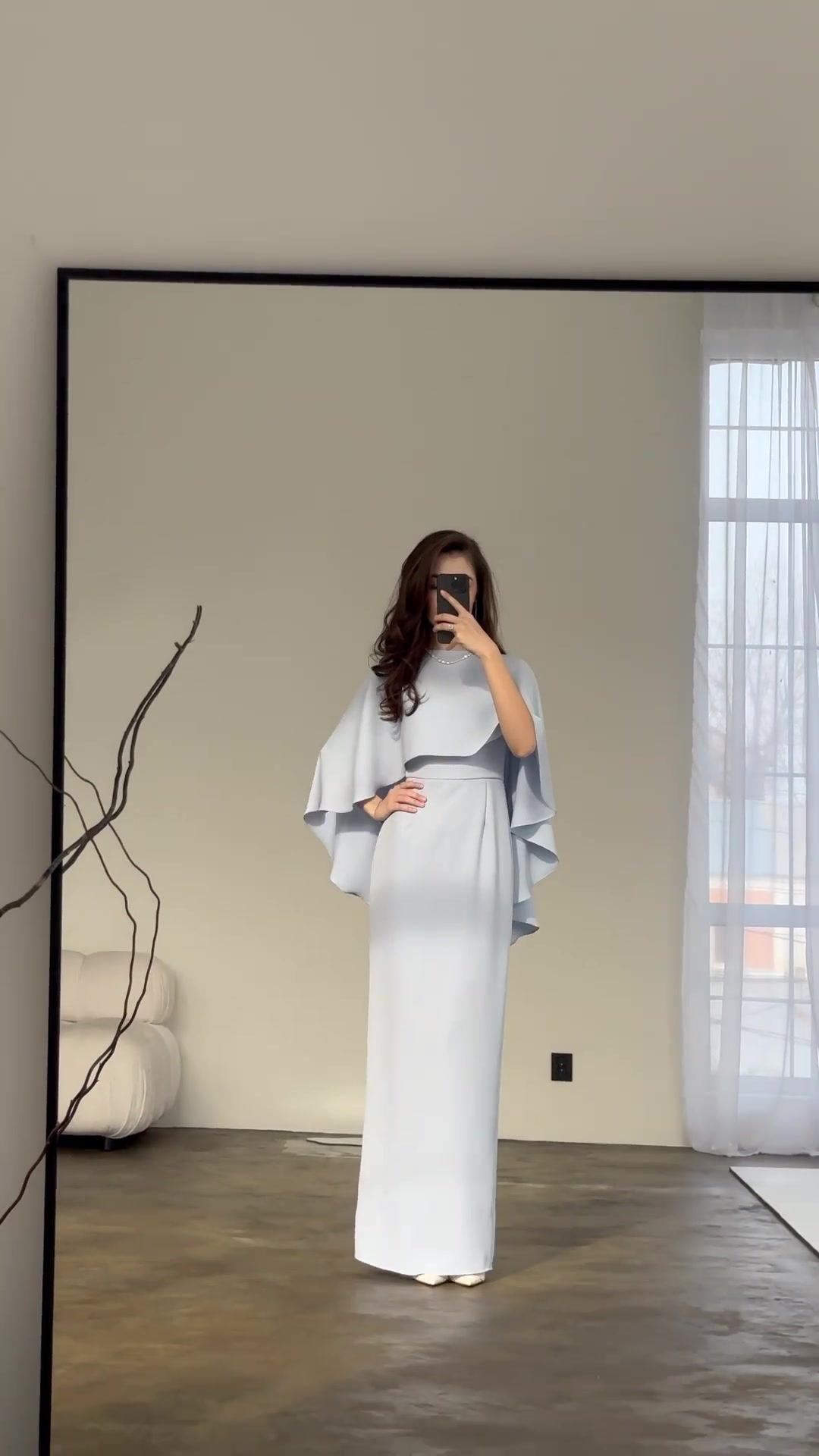 Dress Women Long Dresses Solid Color Slim Fit Tight Waist Round Collar Shawl Splice Elegant Female Vestidos - detail 7