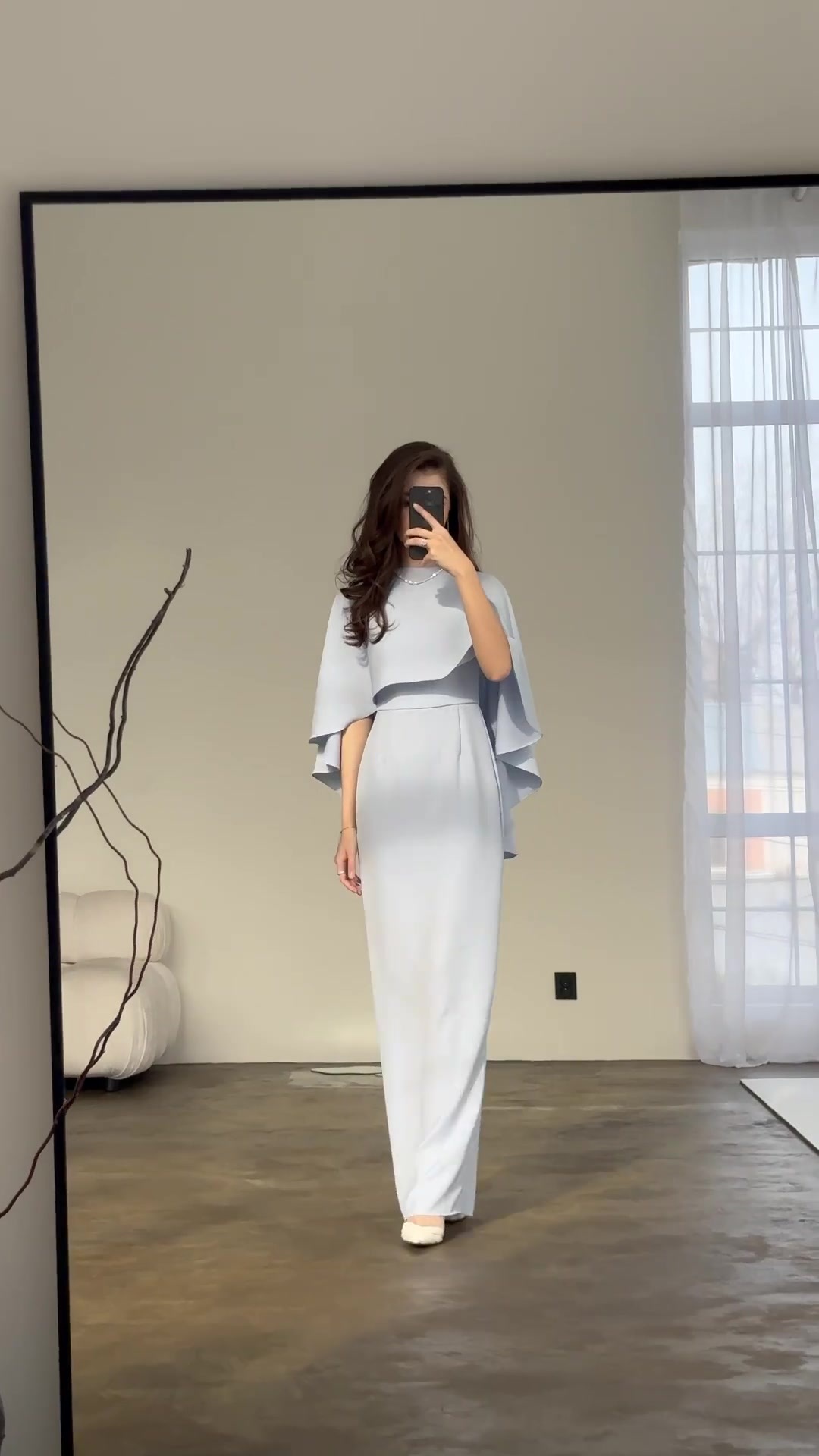 Dress Women Long Dresses Solid Color Slim Fit Tight Waist Round Collar Shawl Splice Elegant Female Vestidos - detail 8
