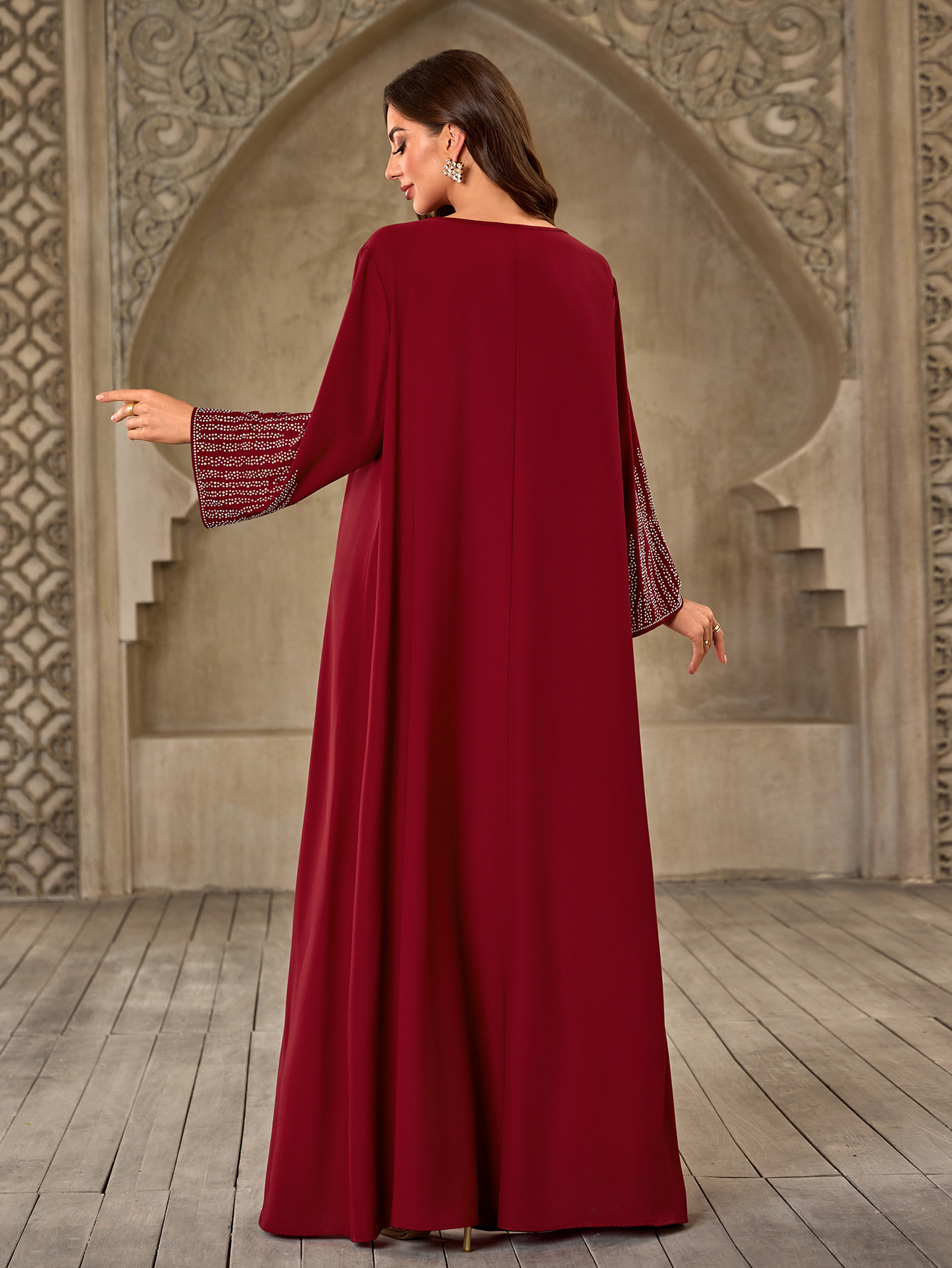 Diamonds Abaya Muslim Women Long Sleeve Maxi Dress Caftan Dubai Robe Jalabiya Kebaya Kaftan Muslimah Vestidos New - detail 9