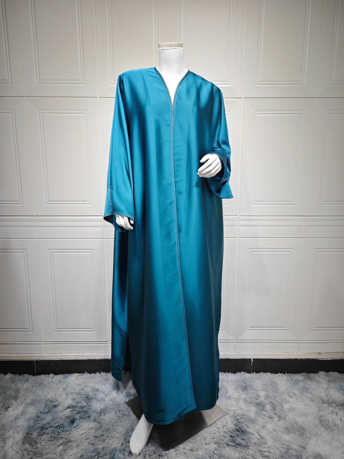 Luxury Elegant Eid Abaya Muslim Islamic Open Abaya Dubai Kaftan Maxi Robe Women Dress Satin Open Kimono - detail 1