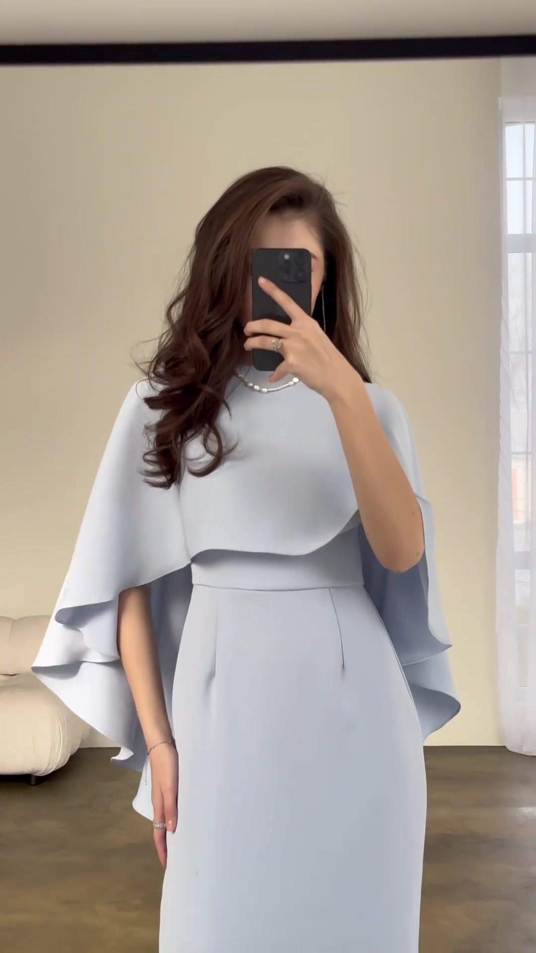 Dress Women Long Dresses Solid Color Slim Fit Tight Waist Round Collar Shawl Splice Elegant Female Vestidos - detail 12