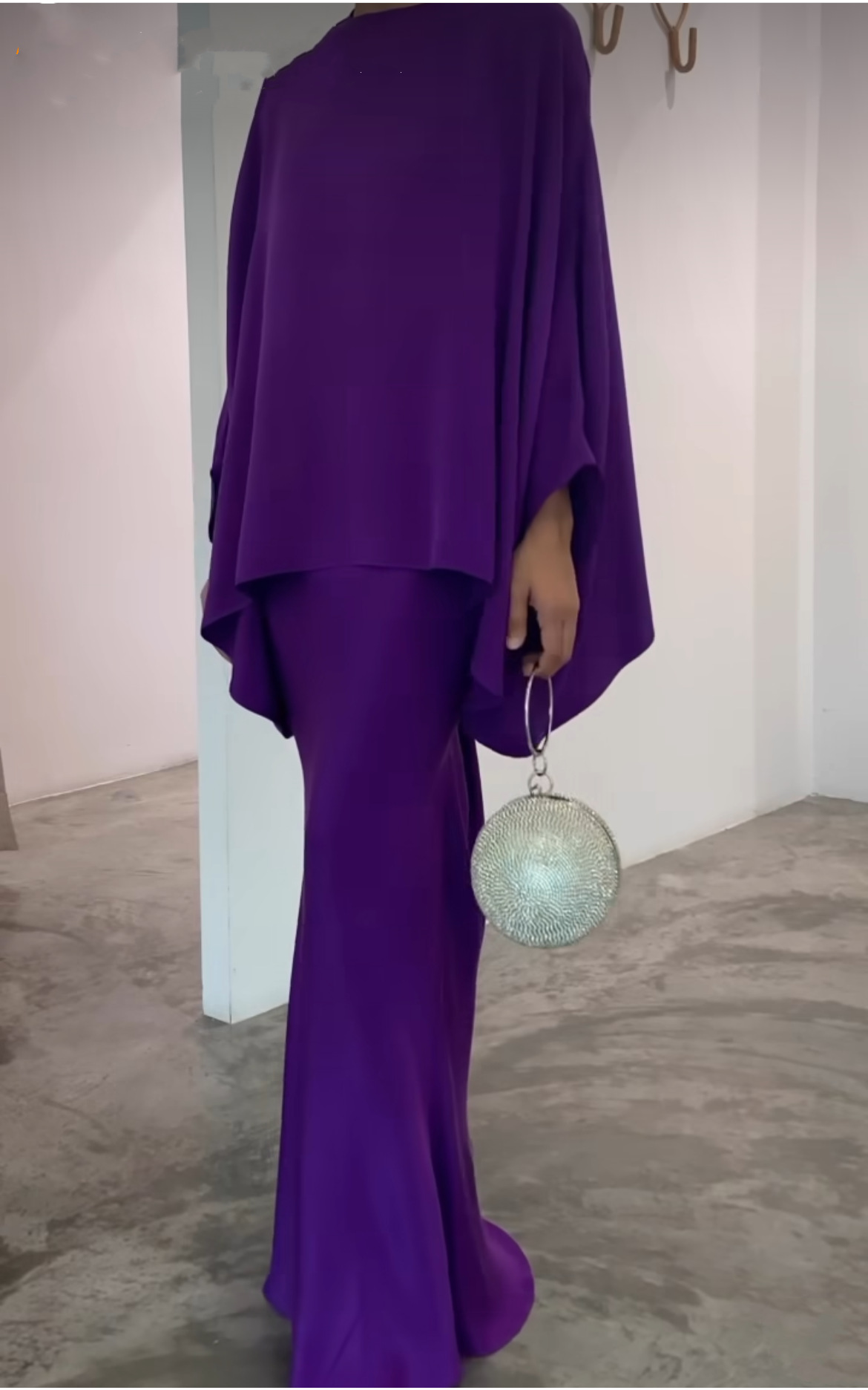 Elegant 2pcs Dress Women Muslim Abaya 2 Piece Sets Bat Sleeve Skirts Suits Pearl Dresses Vestido Eid Hijab Islam Clothin - detail 7