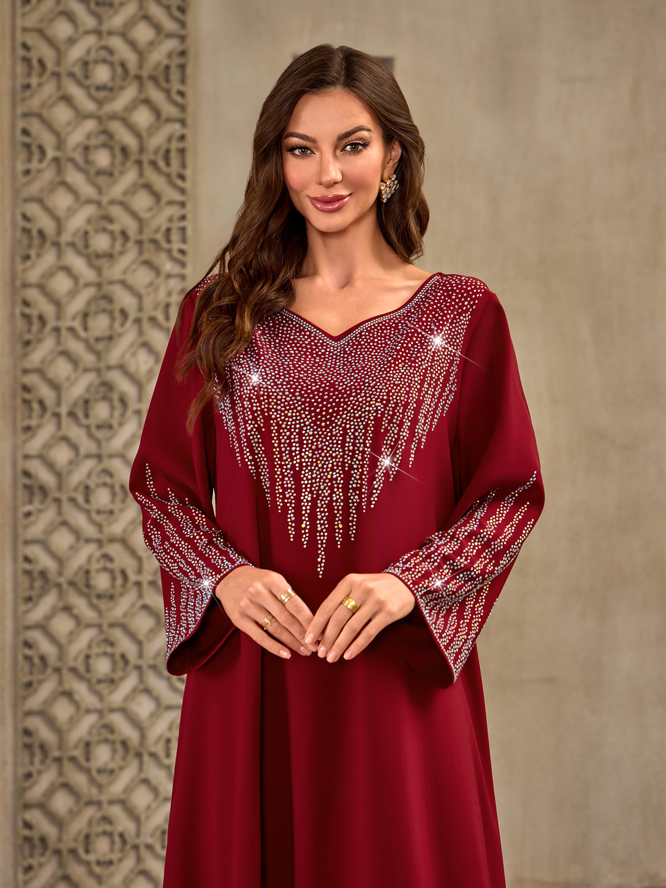 Diamonds Abaya Muslim Women Long Sleeve Maxi Dress Caftan Dubai Robe Jalabiya Kebaya Kaftan Muslimah Vestidos New - detail 12