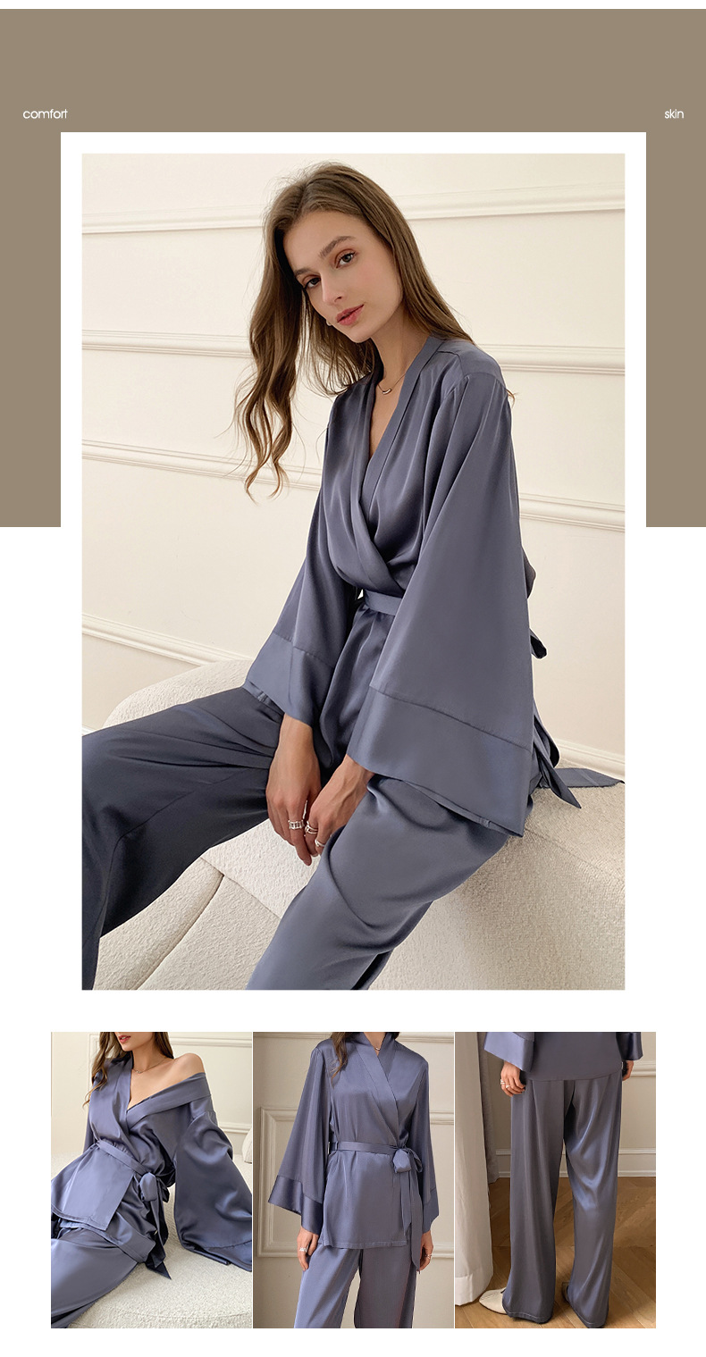 Womens Silk Satin Pajamas Set Sleepwear Pijama Women's Loungewear Pajamas Suit Pijama Mujer Two Piece Set - detail 2