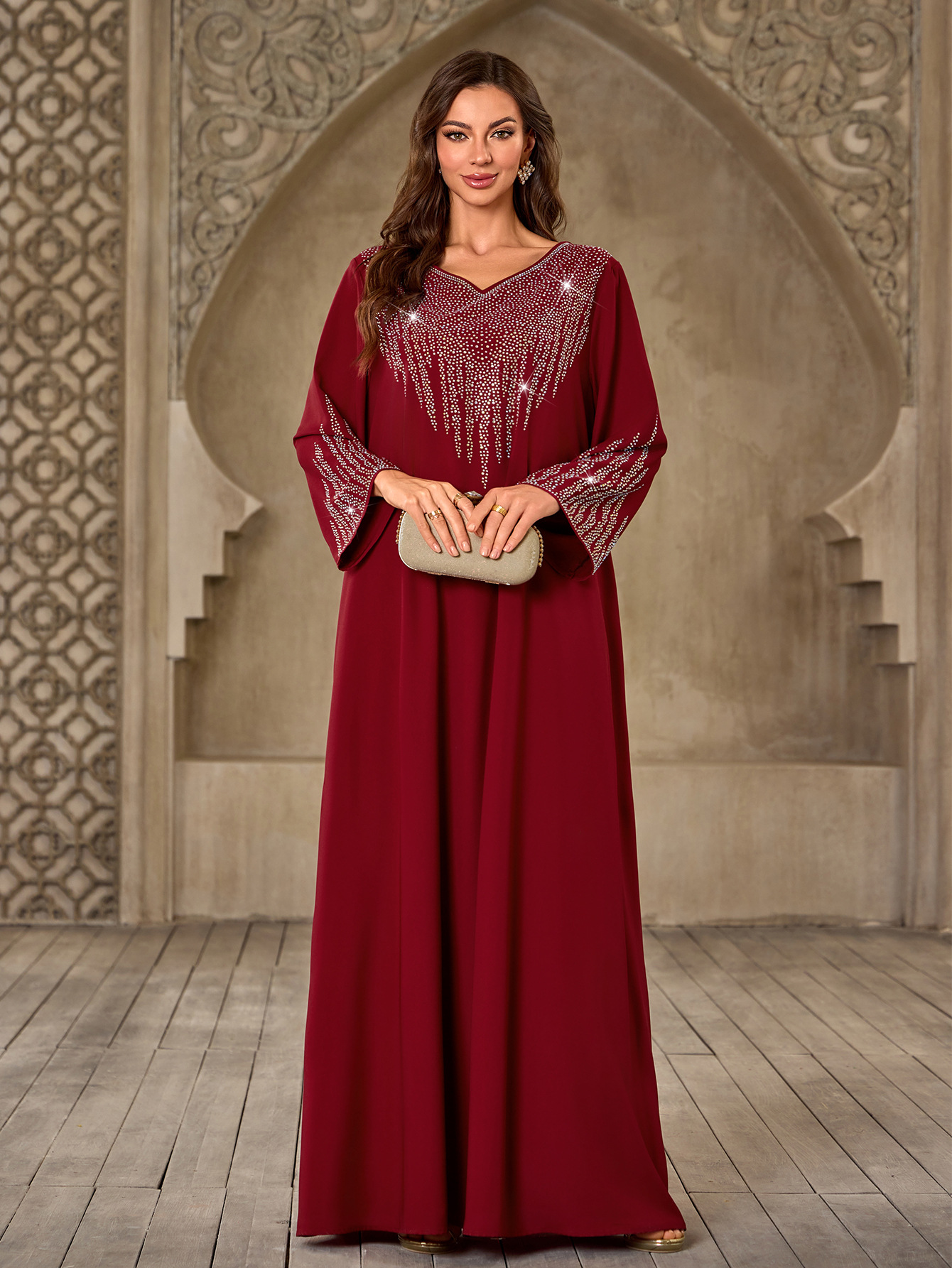 Diamonds Abaya Muslim Women Long Sleeve Maxi Dress Caftan Dubai Robe Jalabiya Kebaya Kaftan Muslimah Vestidos New - detail 10