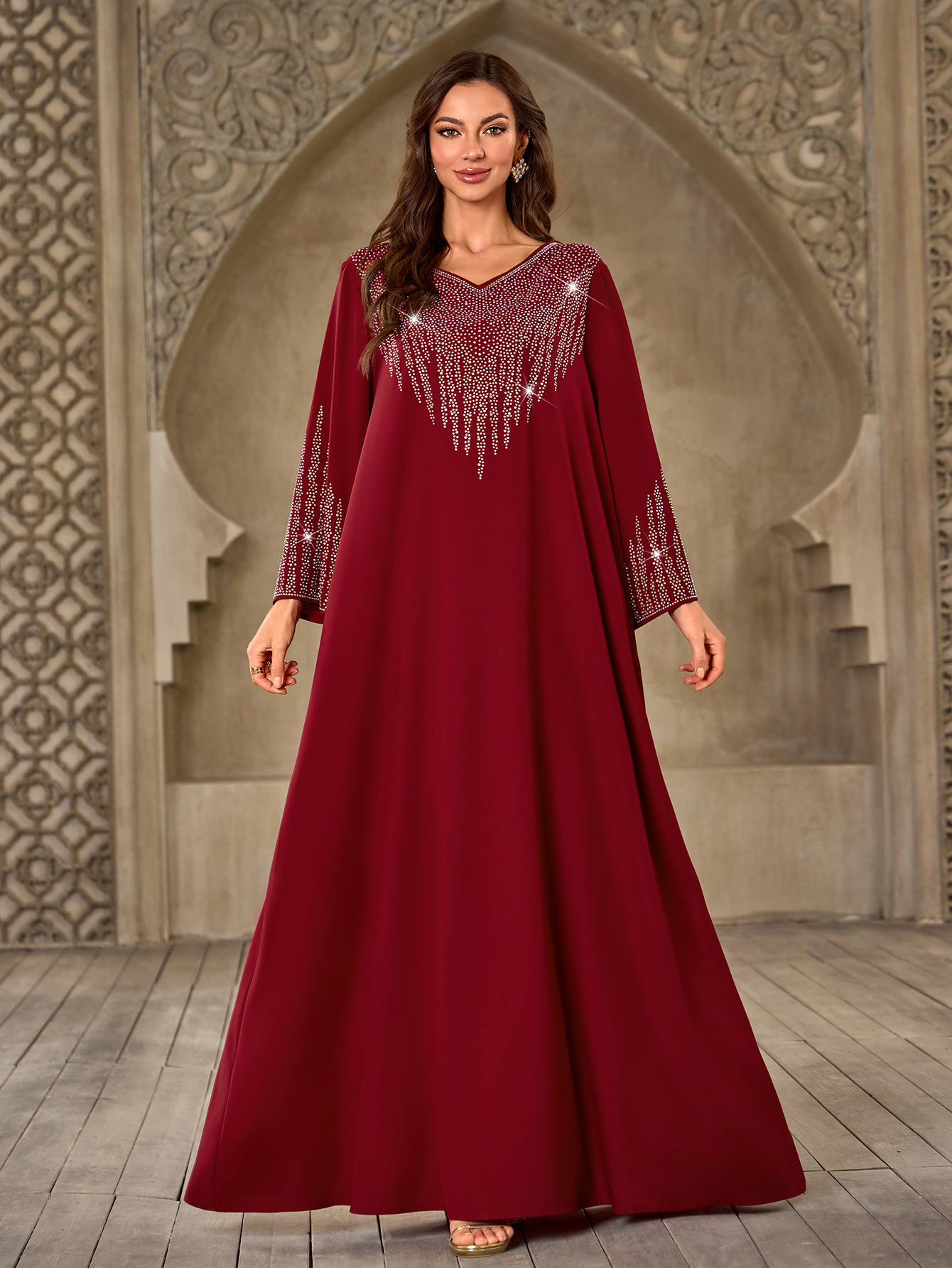 Diamonds Abaya Muslim Women Long Sleeve Maxi Dress Caftan Dubai Robe Jalabiya Kebaya Kaftan Muslimah Vestidos New - detail 8