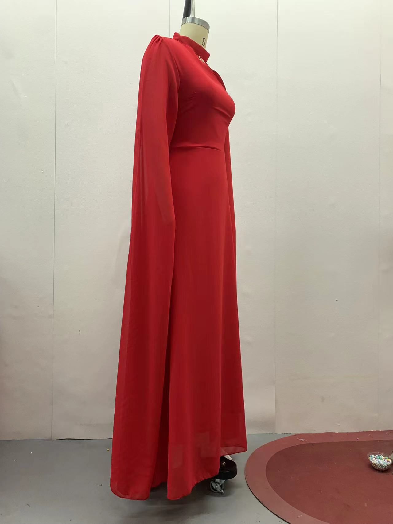 Spring Women's New Elegant Solid Color Waist Cinching Chiffon Big Batball Sleeve Dress Party Dinner Waist Cinching Dress - detail 12