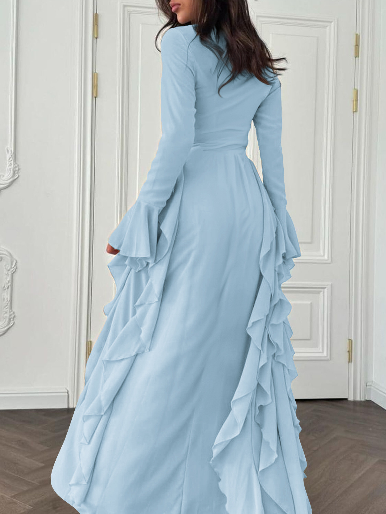 Elegant Midi Women's Dress Elegant Casual High Waisted Solid Color Design Flared Sleeves Dress - detail 6