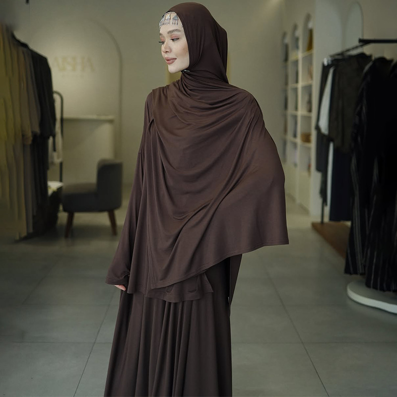 Muslim women's clothing new solid color long-sleeved top pleated long skirt suit - detail 8