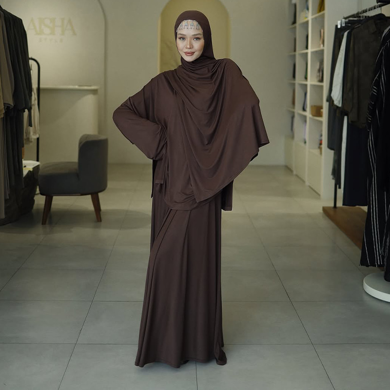 Muslim women's clothing new solid color long-sleeved top pleated long skirt suit - detail 6