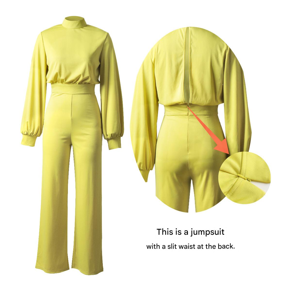 Sexy Bodysuit Women Jumpsuits Wide Leg Solid Color High Neck Long Sleeve Streetwear - detail 1