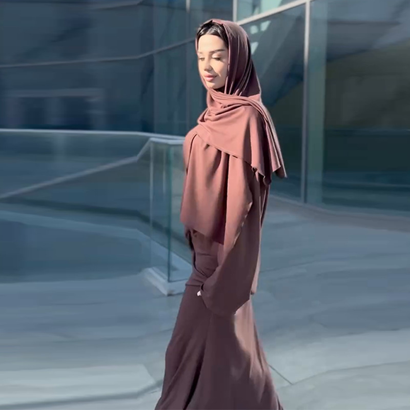 New Muslim women's loose casual long-sleeved solid color skirt three-piece suit - detail 5