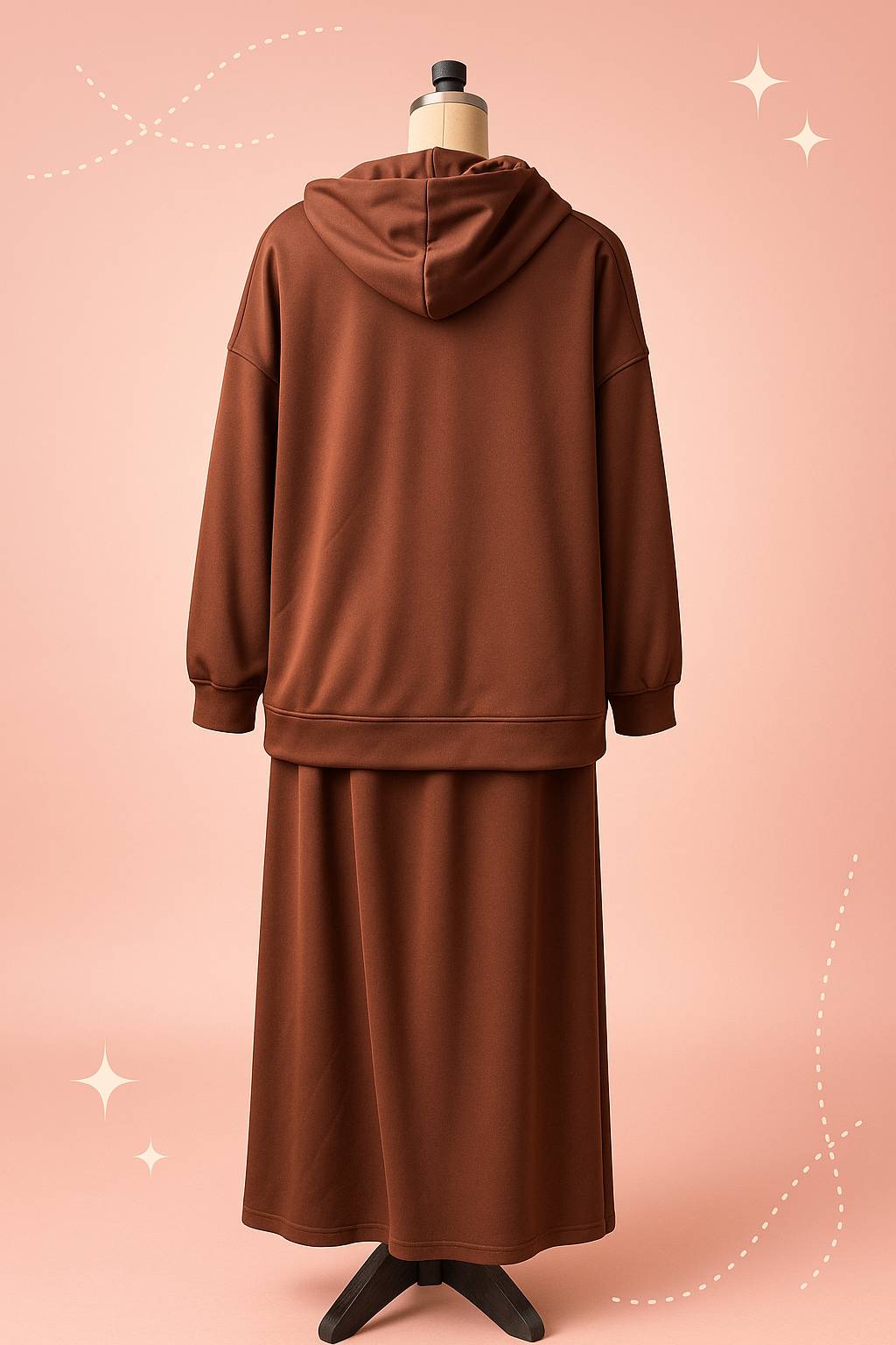Arab Women's Set Two Pieces Suit Long Sleeve Hooded Tops Loose High Waist Skirt with Pocket Dubai Casual Clothing - detail 1