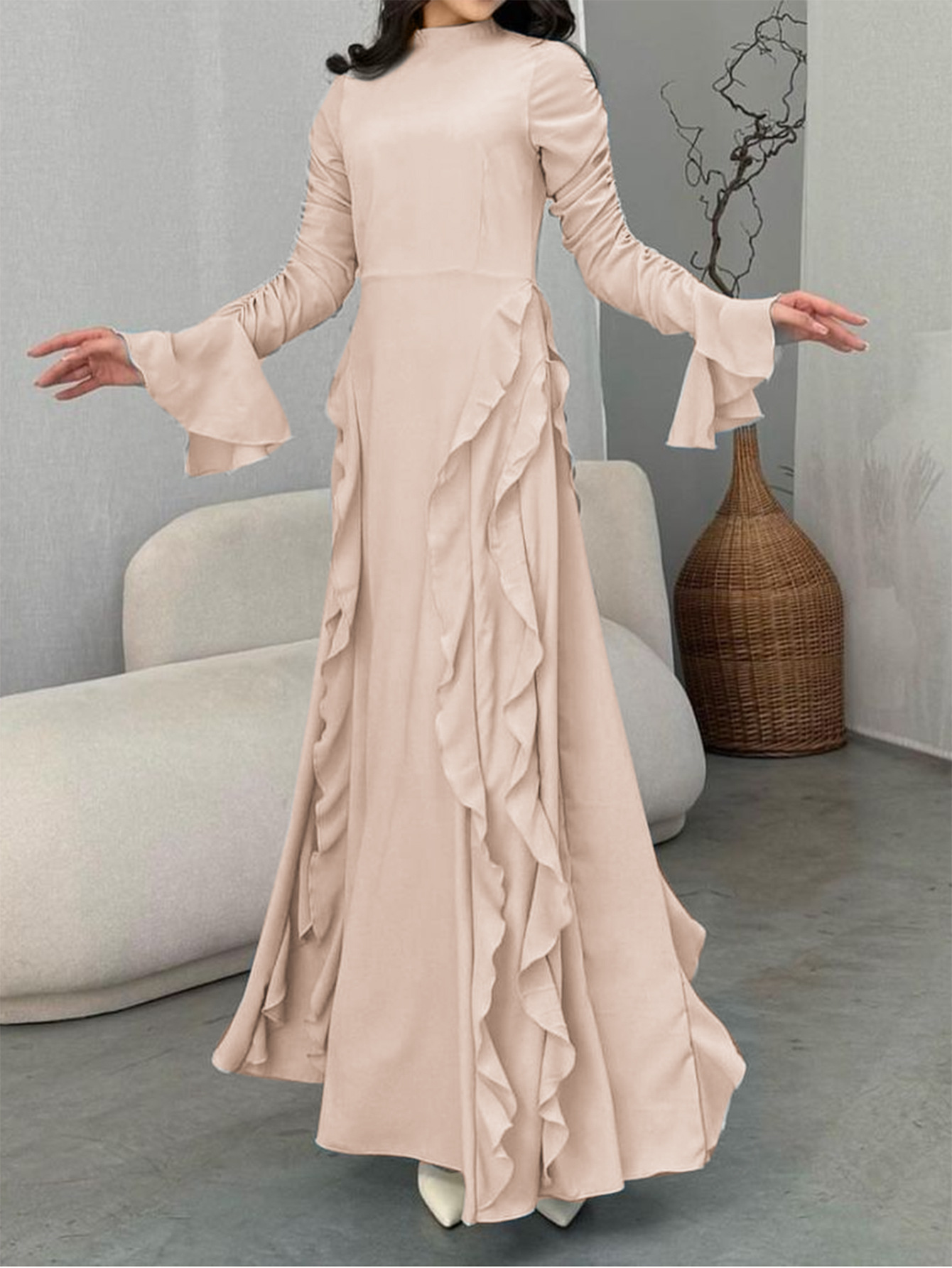 Elegant Midi Women's Dress Elegant Casual High Waisted Solid Color Design Flared Sleeves Dress - detail 10