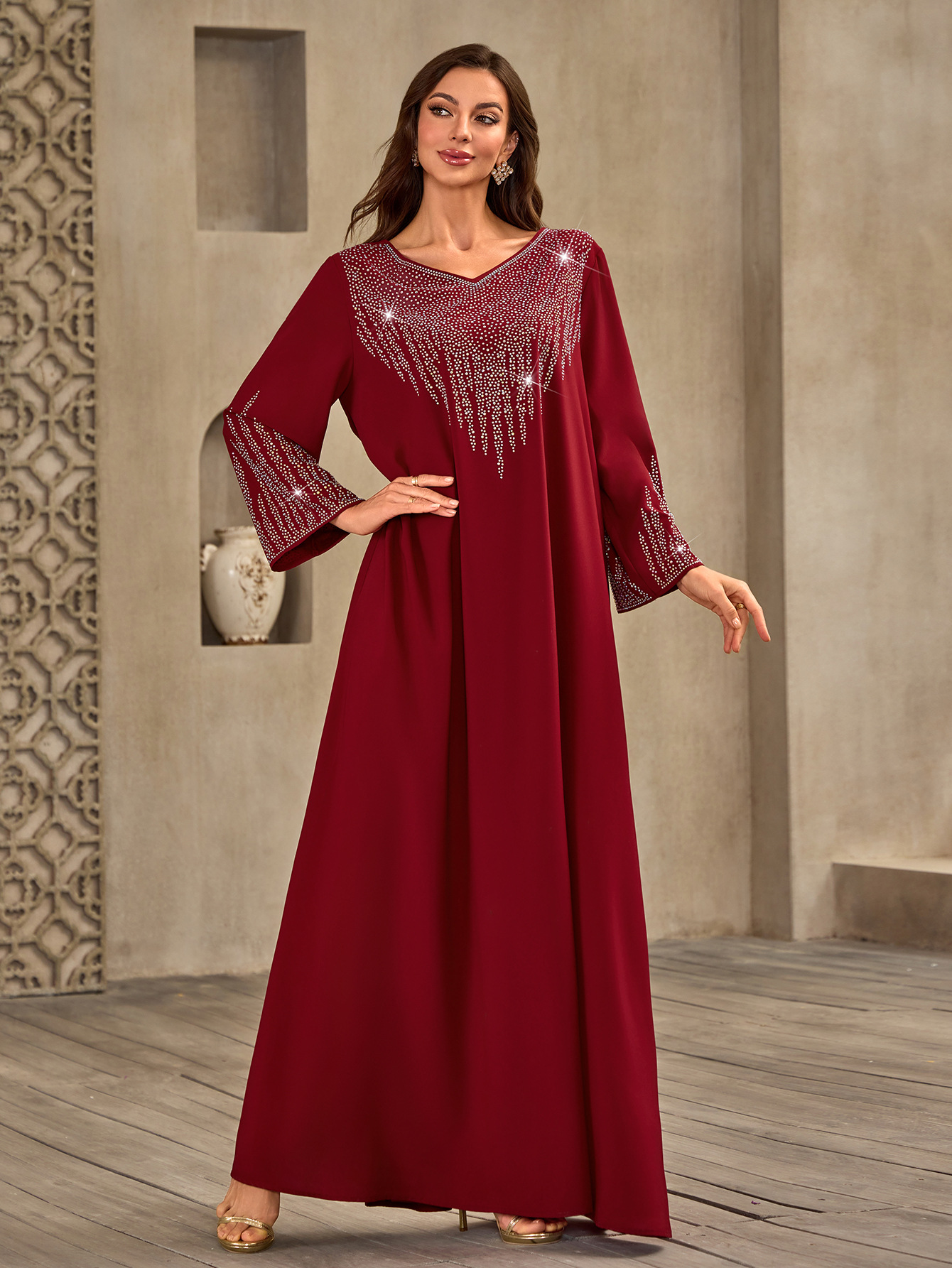 Diamonds Abaya Muslim Women Long Sleeve Maxi Dress Caftan Dubai Robe Jalabiya Kebaya Kaftan Muslimah Vestidos New - detail 11
