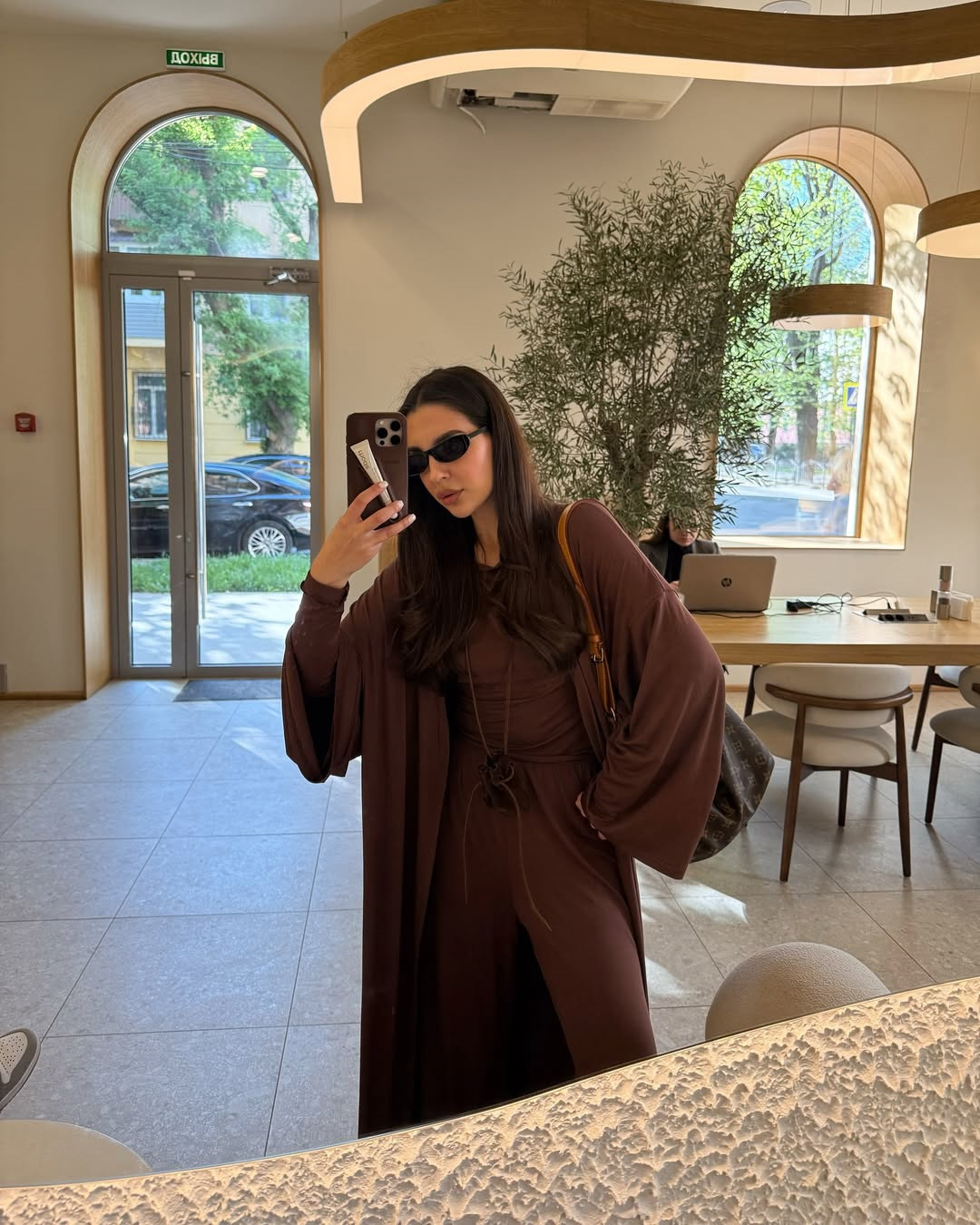 High Waist Wide Leg Pants Solid Color Long Sleeve Floor-Length Robe Round Neck Ladies' 3-Piece Set - detail 10