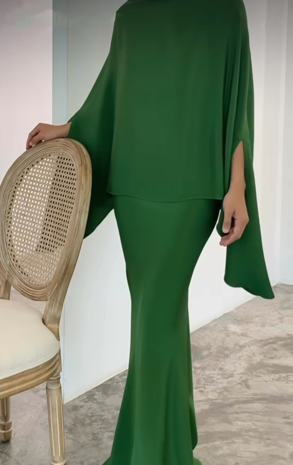 Elegant 2pcs Dress Women Muslim Abaya 2 Piece Sets Bat Sleeve Skirts Suits Pearl Dresses Vestido Eid Hijab Islam Clothin - detail 4