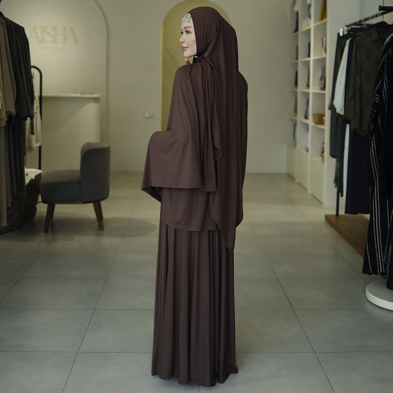 Muslim women's clothing new solid color long-sleeved top pleated long skirt suit - detail 2