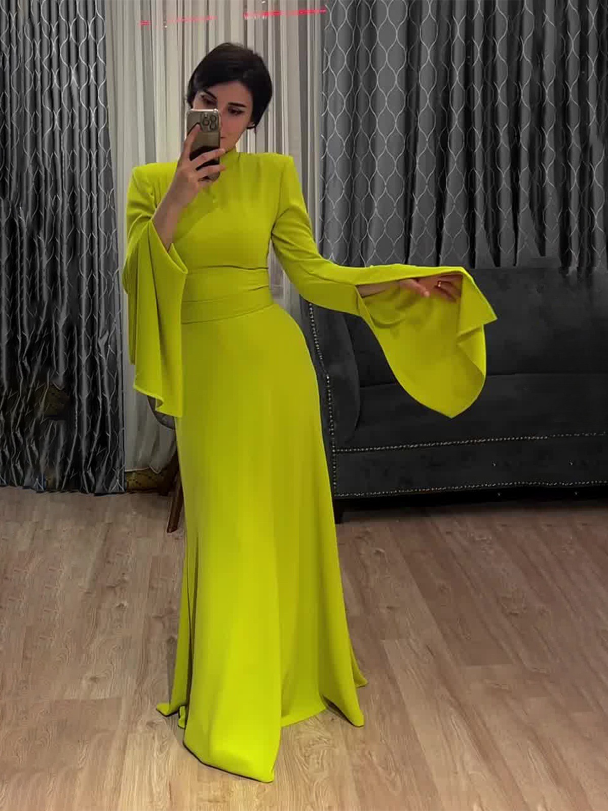 Latest Style Fashion Solid Color Party Evening Dress Women Spring Summer Ruffle Sleeves Elegant A-Line Maxi Dresses - detail 4