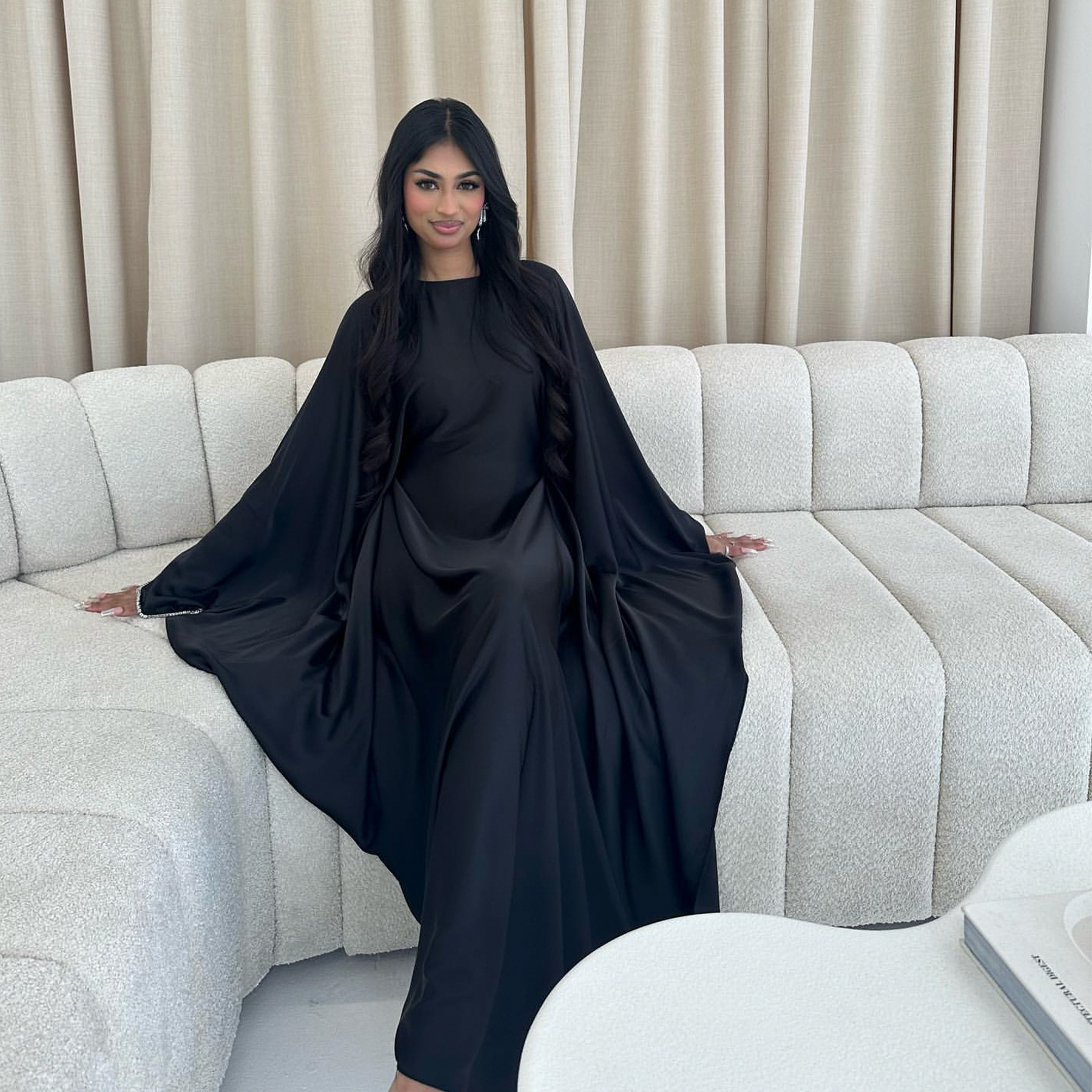 Muslim Kaftan Satin Batwing Abaya Dubai Luxury Arabic Muslimah Dresses Abayas For Women Caftan Kaftan Rob Jubah - detail 5