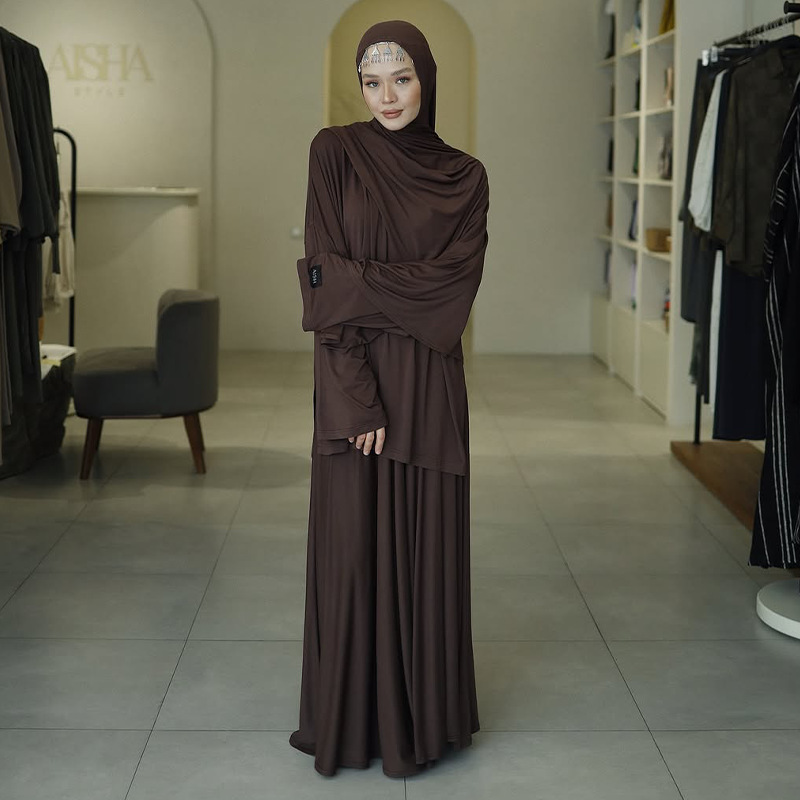 Muslim women's clothing new solid color long-sleeved top pleated long skirt suit - detail 4