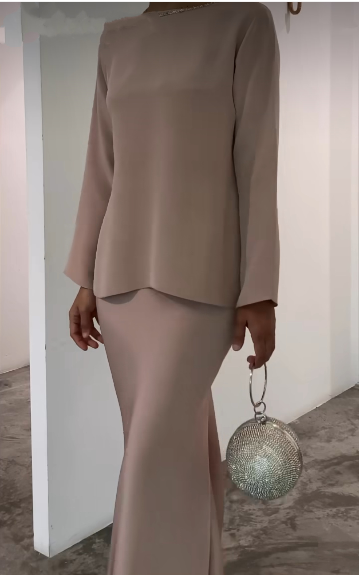 Elegant 2pcs Dress Women Muslim Abaya 2 Piece Sets Bat Sleeve Skirts Suits Pearl Dresses Vestido Eid Hijab Islam Clothin - detail 3