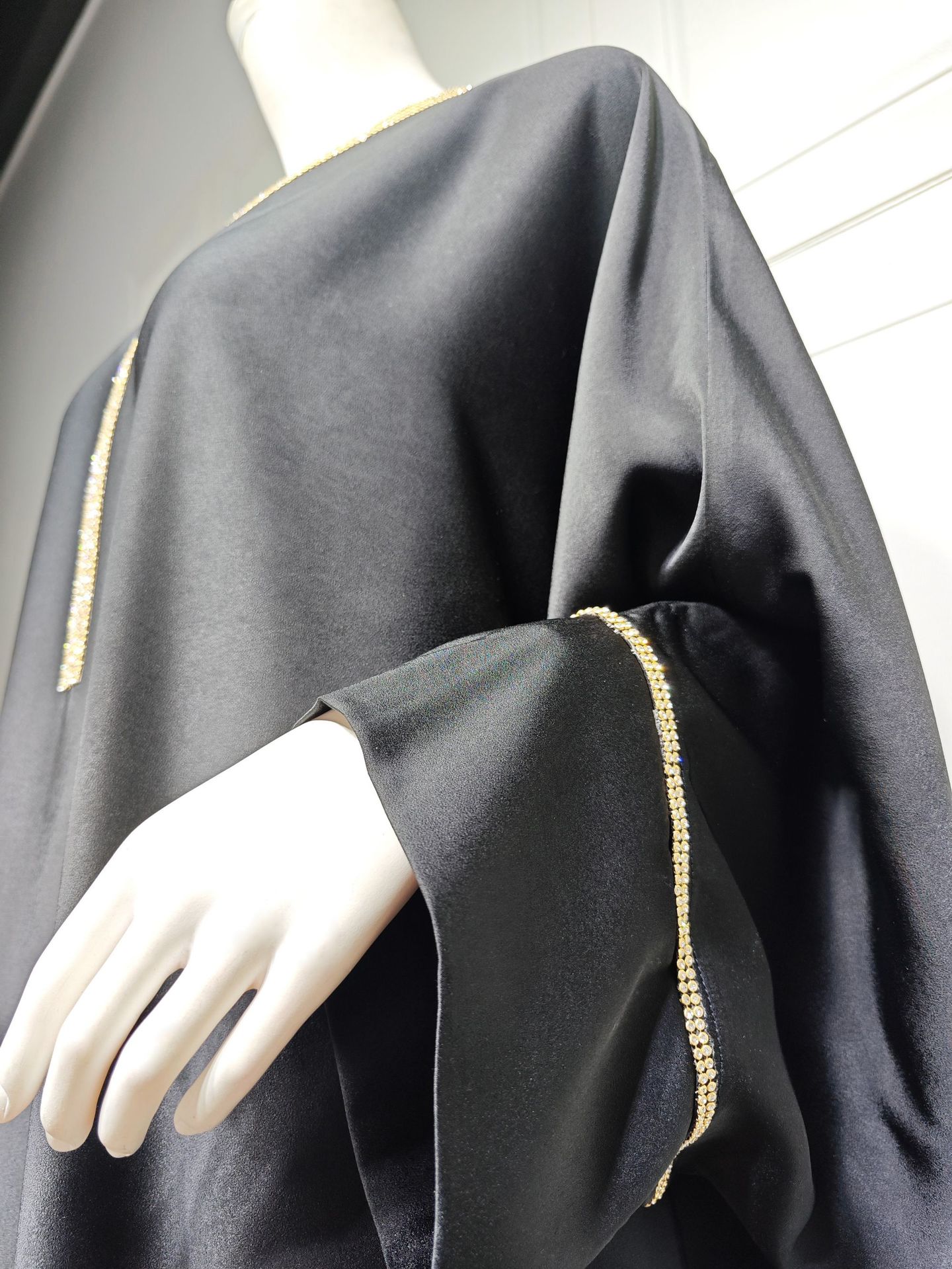 Muslim Long Dress Women Bat Sleeve Caftan Abaya Satin Robe Diamond Party Abayas Ramadan V Neck Kaftan Caftan Jalabiya - detail 12