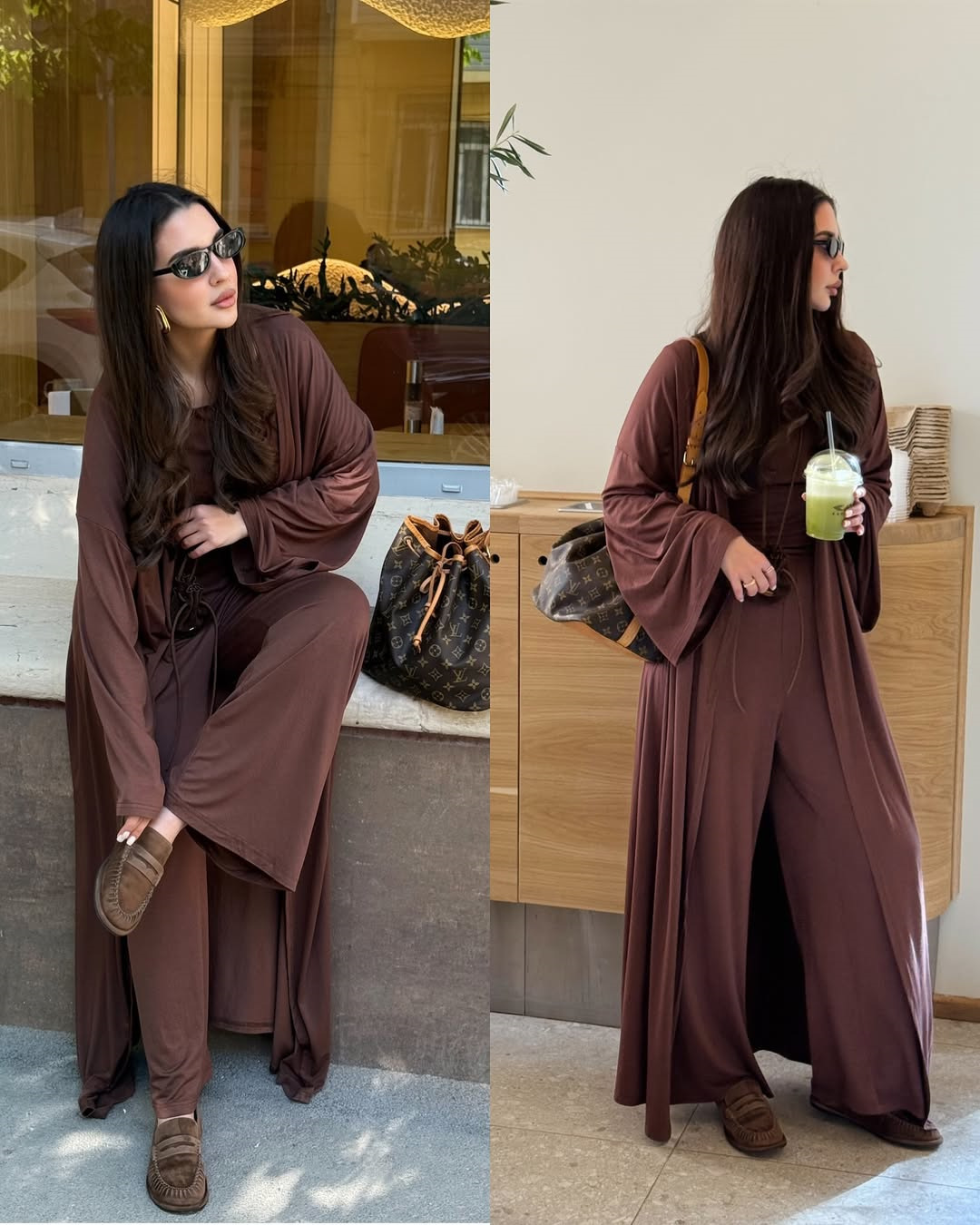 High Waist Wide Leg Pants Solid Color Long Sleeve Floor-Length Robe Round Neck Ladies' 3-Piece Set - detail 1