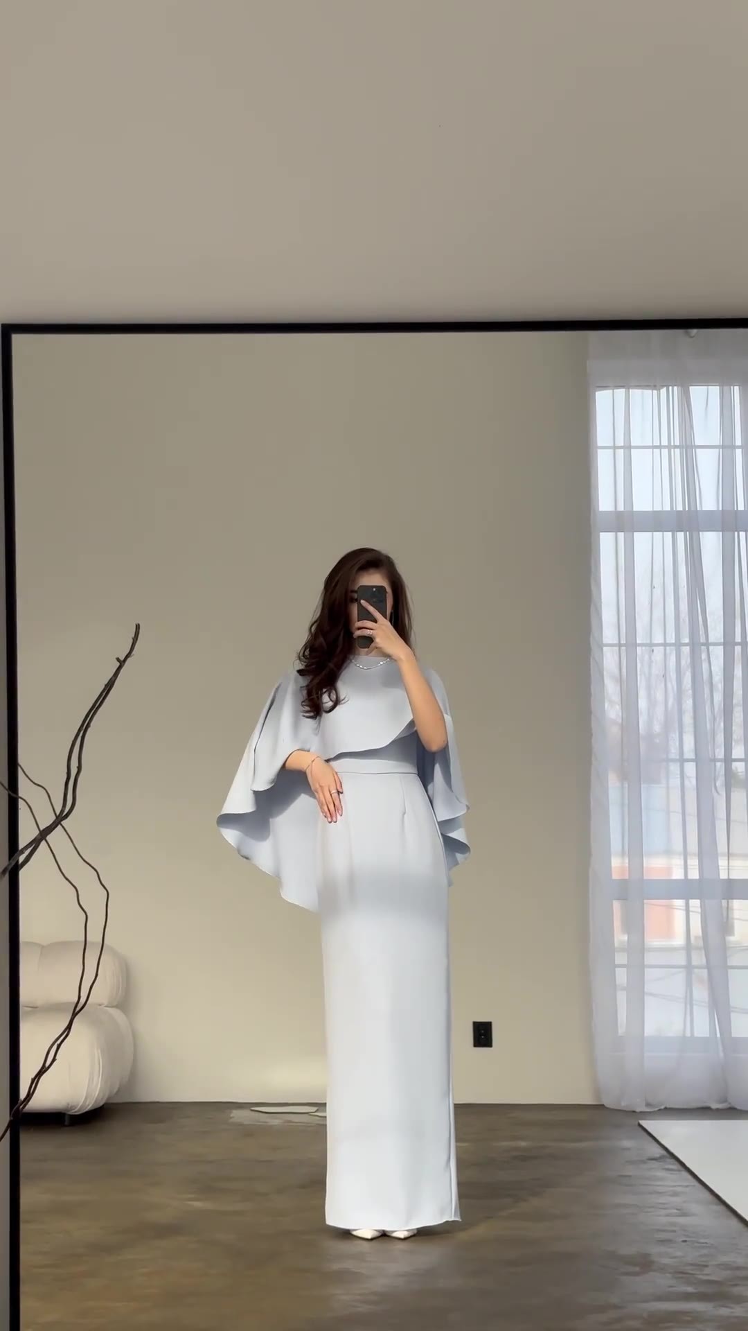 Dress Women Long Dresses Solid Color Slim Fit Tight Waist Round Collar Shawl Splice Elegant Female Vestidos - detail 6