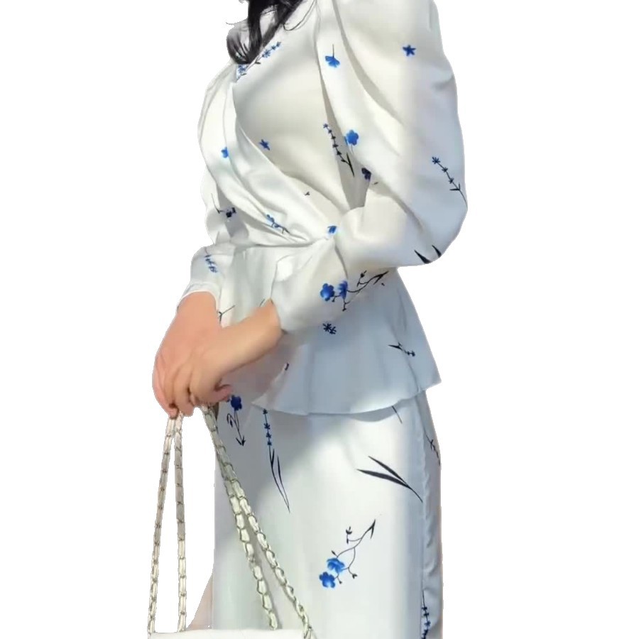 2 Piece Sets for Women Print Elegant Satin Long Sleeve Top & Long Skirt Suits New Style - detail 5
