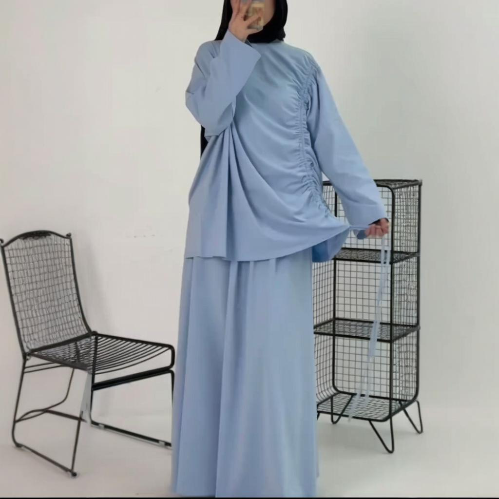 Simple solid color new loose and comfortable drawstring solid color skirt set women's clothing - detail 11