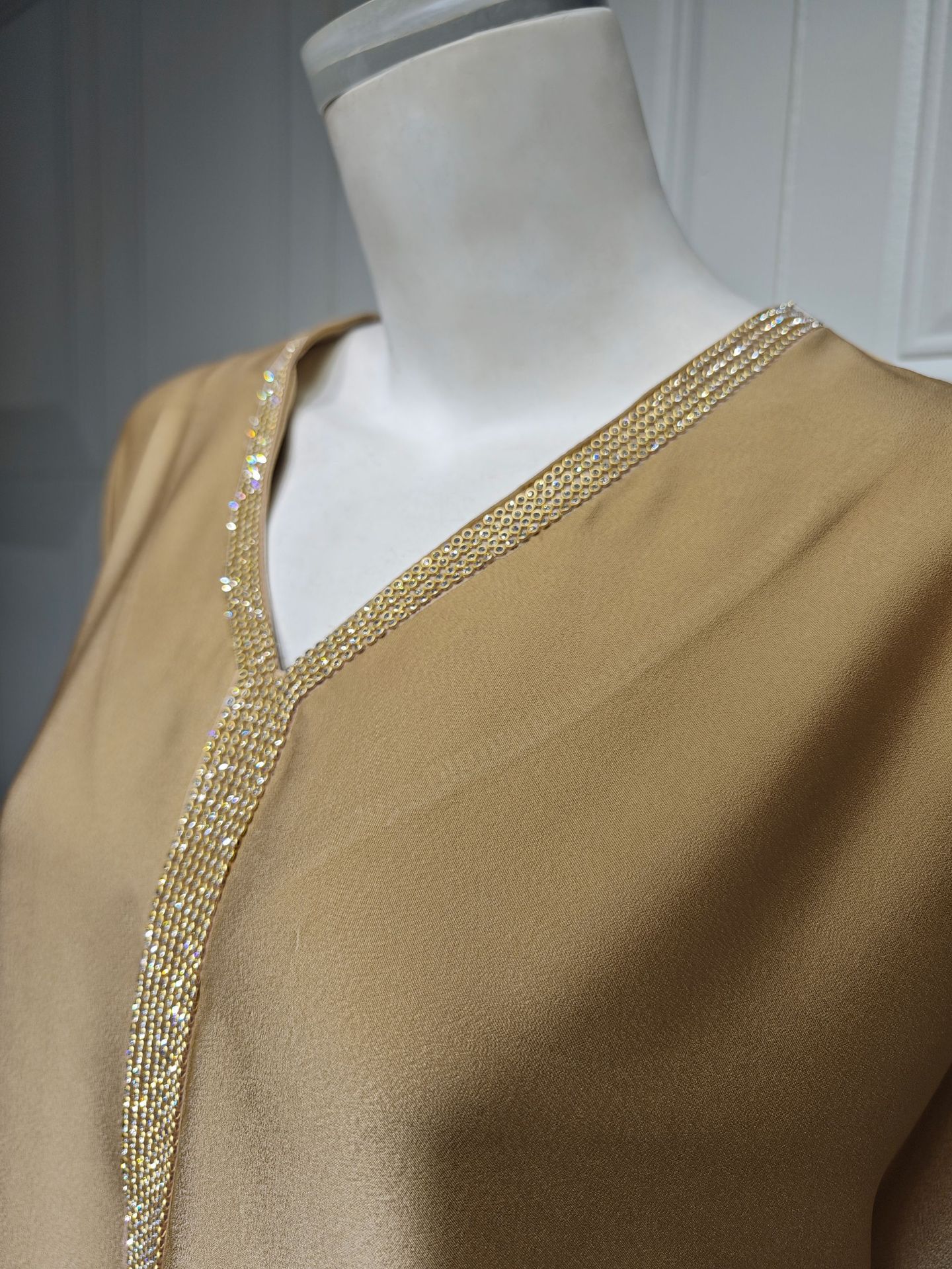 Muslim Long Dress Women Bat Sleeve Caftan Abaya Satin Robe Diamond Party Abayas Ramadan V Neck Kaftan Caftan Jalabiya - detail 5