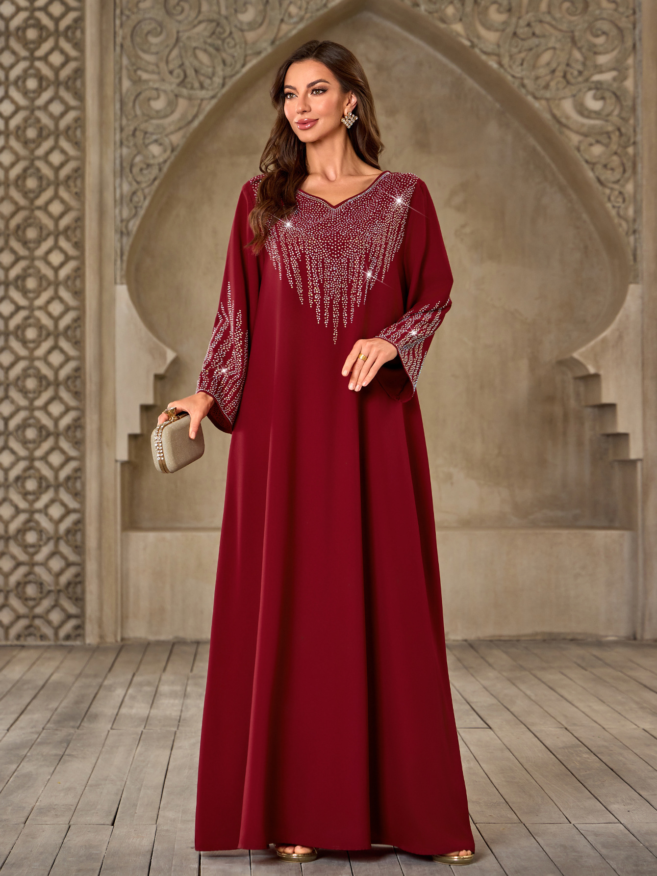 Diamonds Abaya Muslim Women Long Sleeve Maxi Dress Caftan Dubai Robe Jalabiya Kebaya Kaftan Muslimah Vestidos New - detail 4