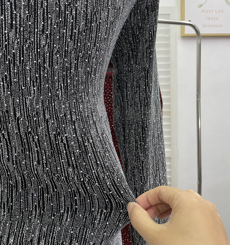 Glam Sequin Slit Maxi Dress – Sexy Pleated Waist, Shoulder Pads & Elegant High Collar - detail 8