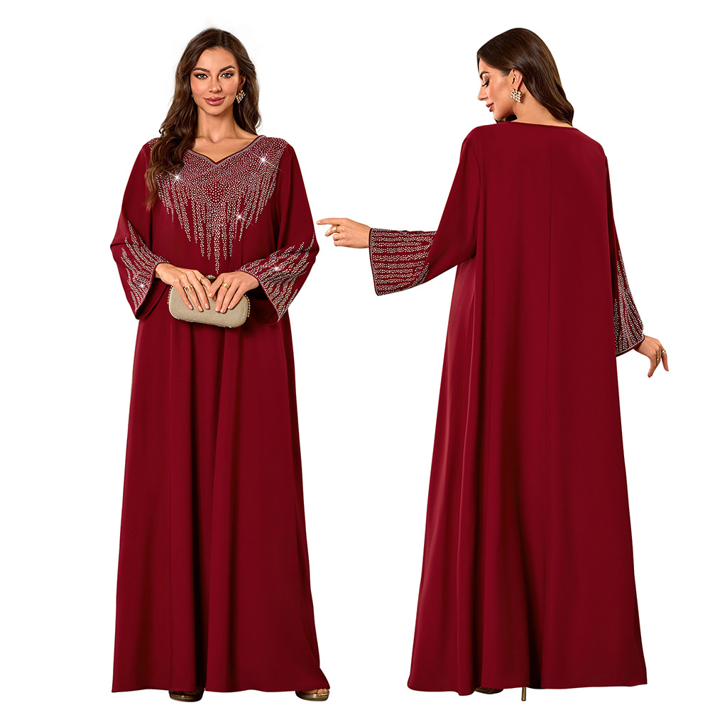 Diamonds Abaya Muslim Women Long Sleeve Maxi Dress Caftan Dubai Robe Jalabiya Kebaya Kaftan Muslimah Vestidos New - detail 1