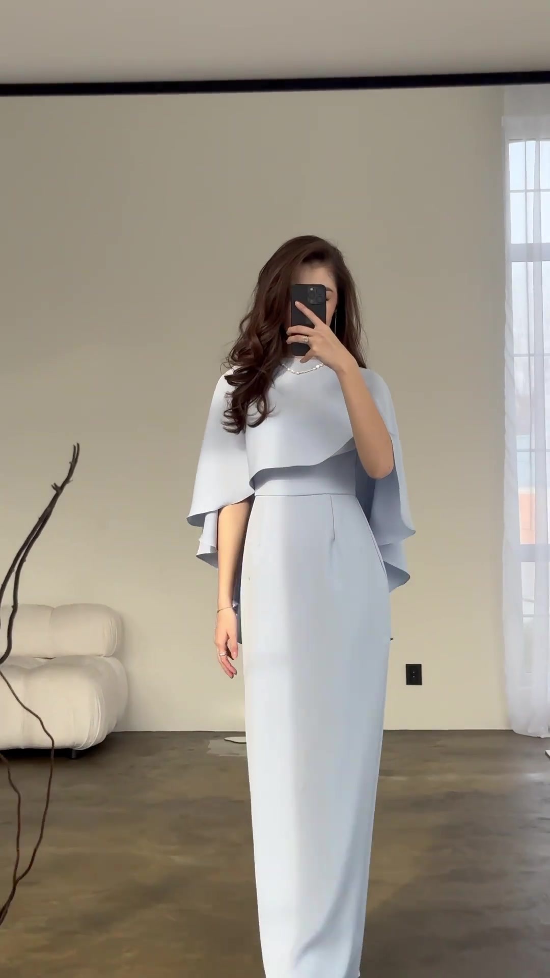 Dress Women Long Dresses Solid Color Slim Fit Tight Waist Round Collar Shawl Splice Elegant Female Vestidos - detail 10