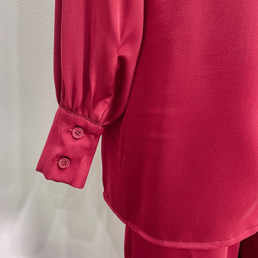 2 Piece Set Abayas Women Plain Satin Islamic Clothing Belted Tops+Long Pants Sets Muslim Dress Dubai Outfits - detail 2