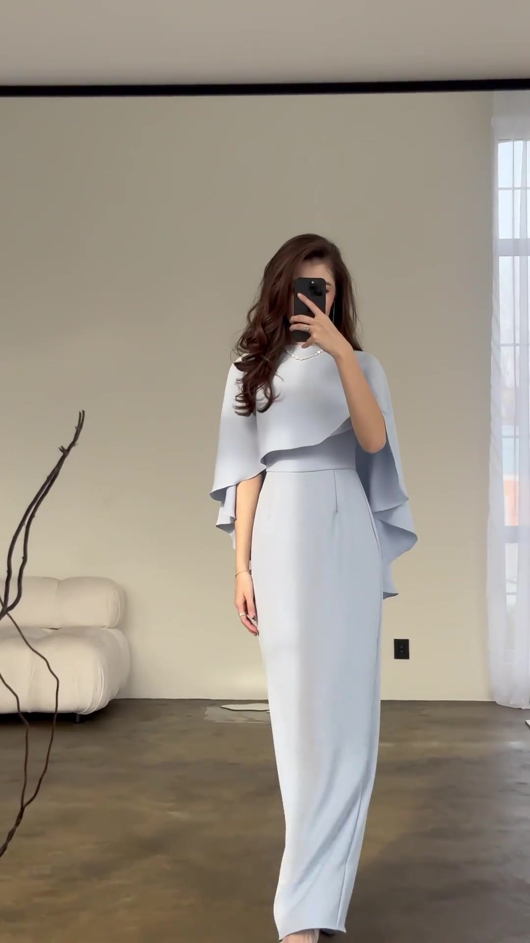 Dress Women Long Dresses Solid Color Slim Fit Tight Waist Round Collar Shawl Splice Elegant Female Vestidos - detail 9
