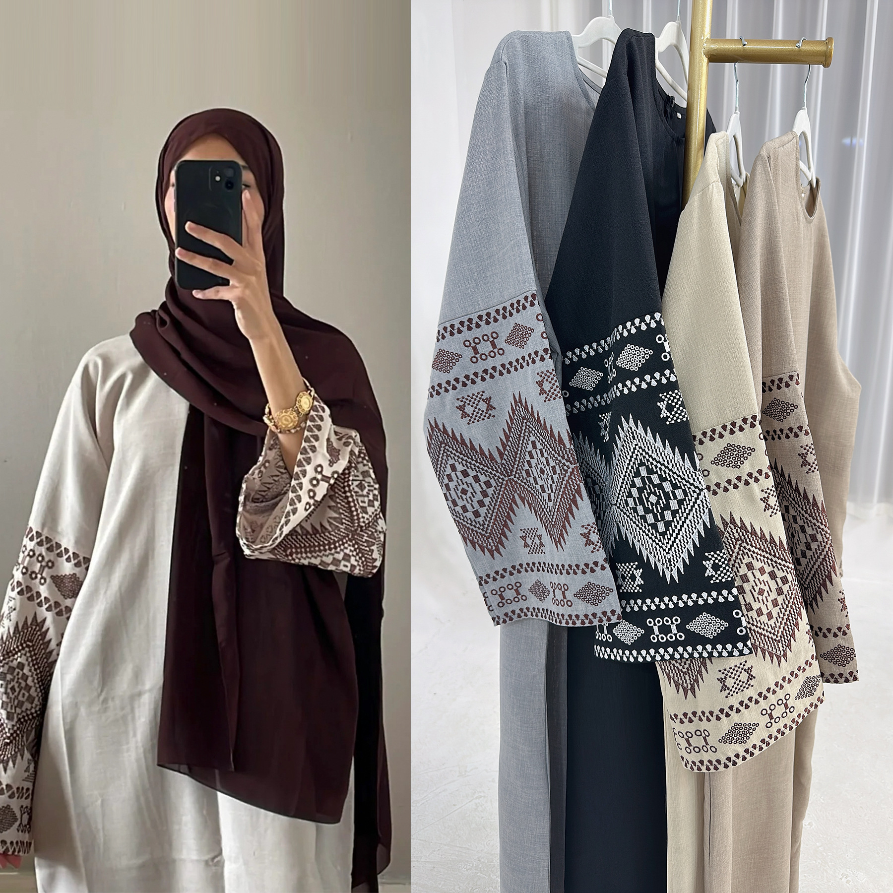Elegant Ramadan Abaya Kaftan - Dubai Party Dress, Islamic Jubah, Embroidery Cloak, Muslim Women Wear - detail 1
