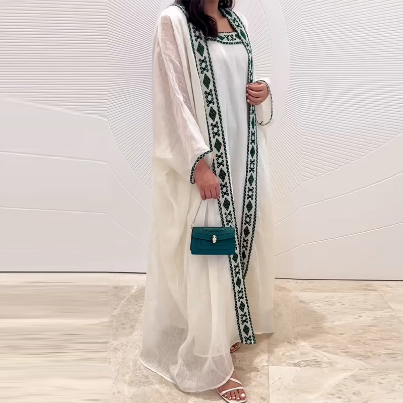Muslim Dress 2 Piece Sets Women Modest Open Abaya Clothes Boho Suit Dresses Cardigan Robe Dubai Arab Kaftan Elegant - detail 2