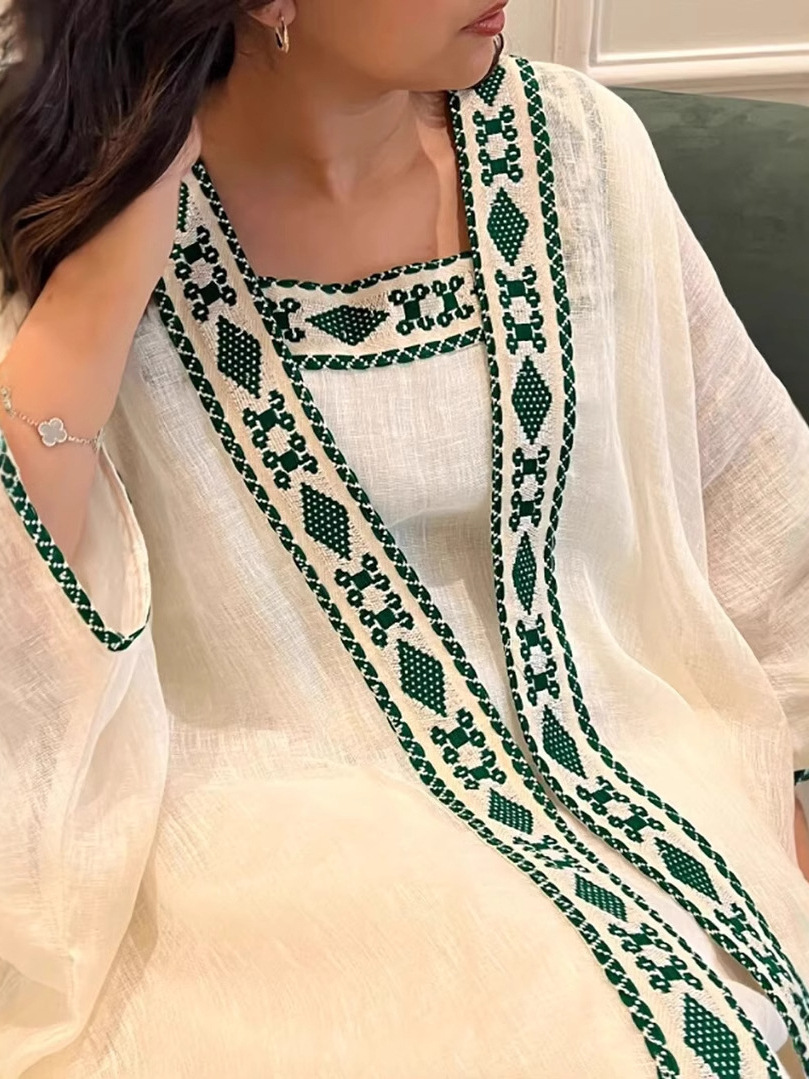 Muslim Dress 2 Piece Sets Women Modest Open Abaya Clothes Boho Suit Dresses Cardigan Robe Dubai Arab Kaftan Elegant - detail 5