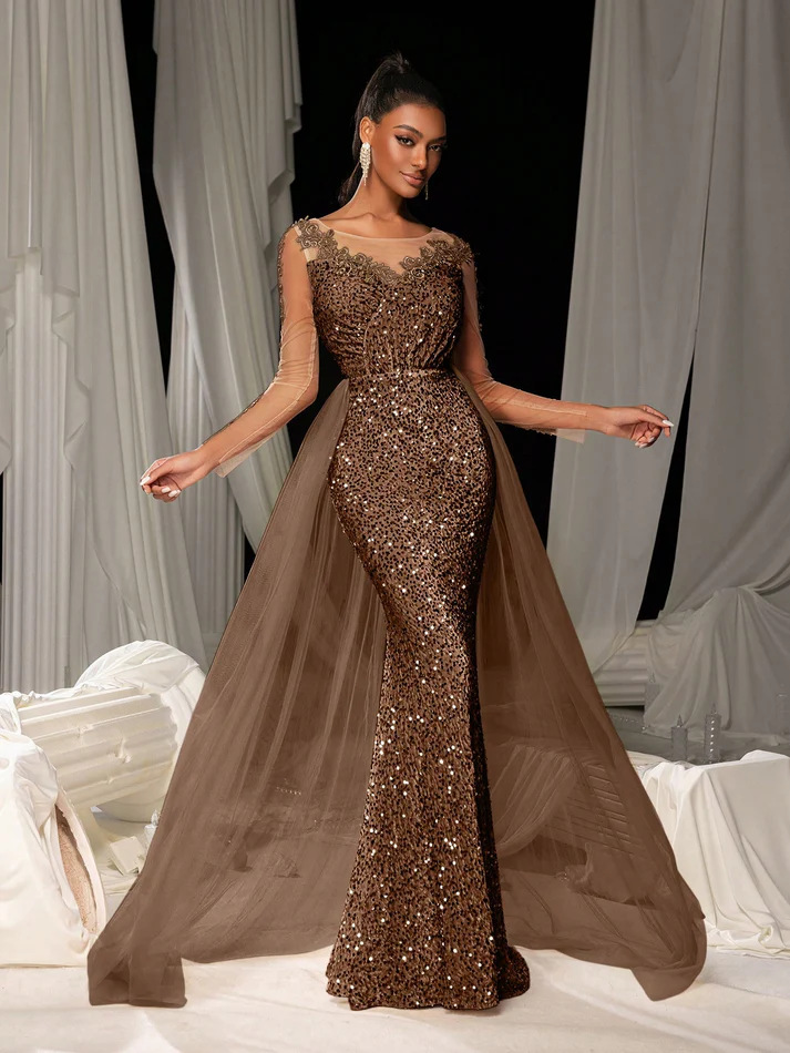 Long Ballgown Women's Evening Dress Elegant Fashionable Lace Party Gown - detail 7