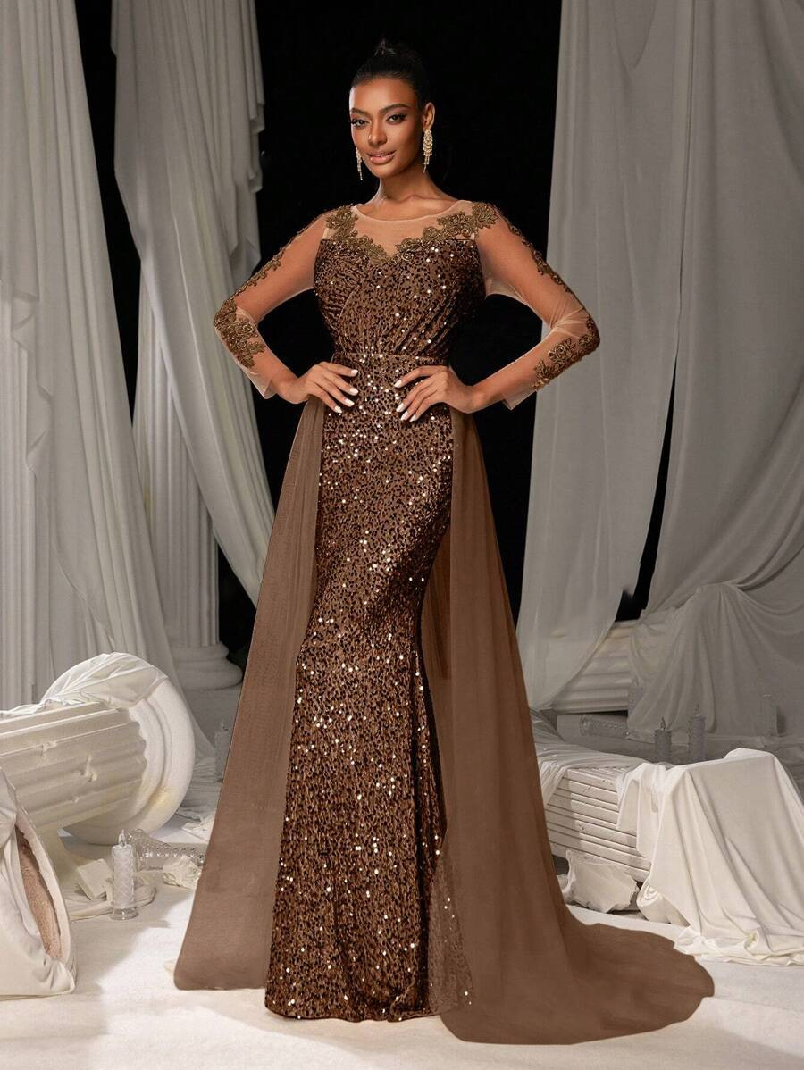 Long Ballgown Women's Evening Dress Elegant Fashionable Lace Party Gown - detail 12