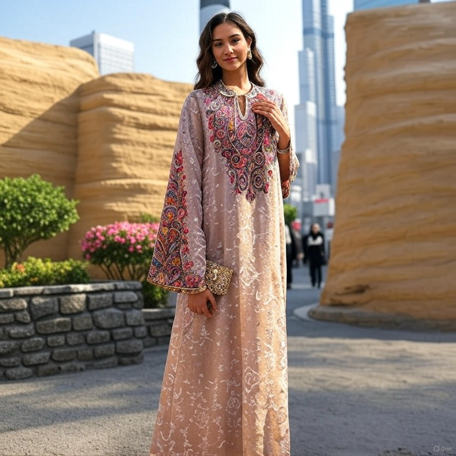 Dress for Women Abaya Muslim Mesh Embroidery Party Vestidos Largos Caftan Robe Jalabiya Dubai Kaftan Ramadan Style Gorge - detail 4