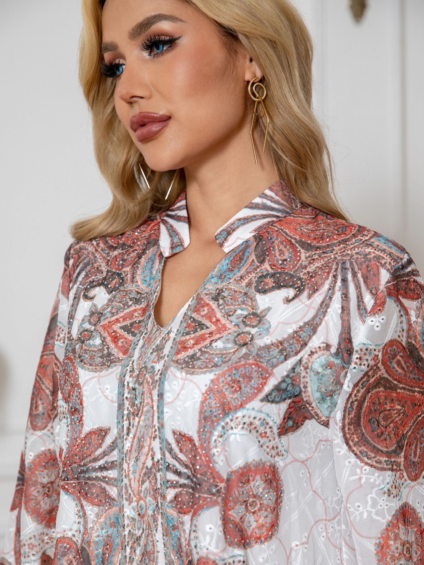 New Muslim Women's Robe Embroidered Cloth Print Diamond Women's Long Dress - detail 12