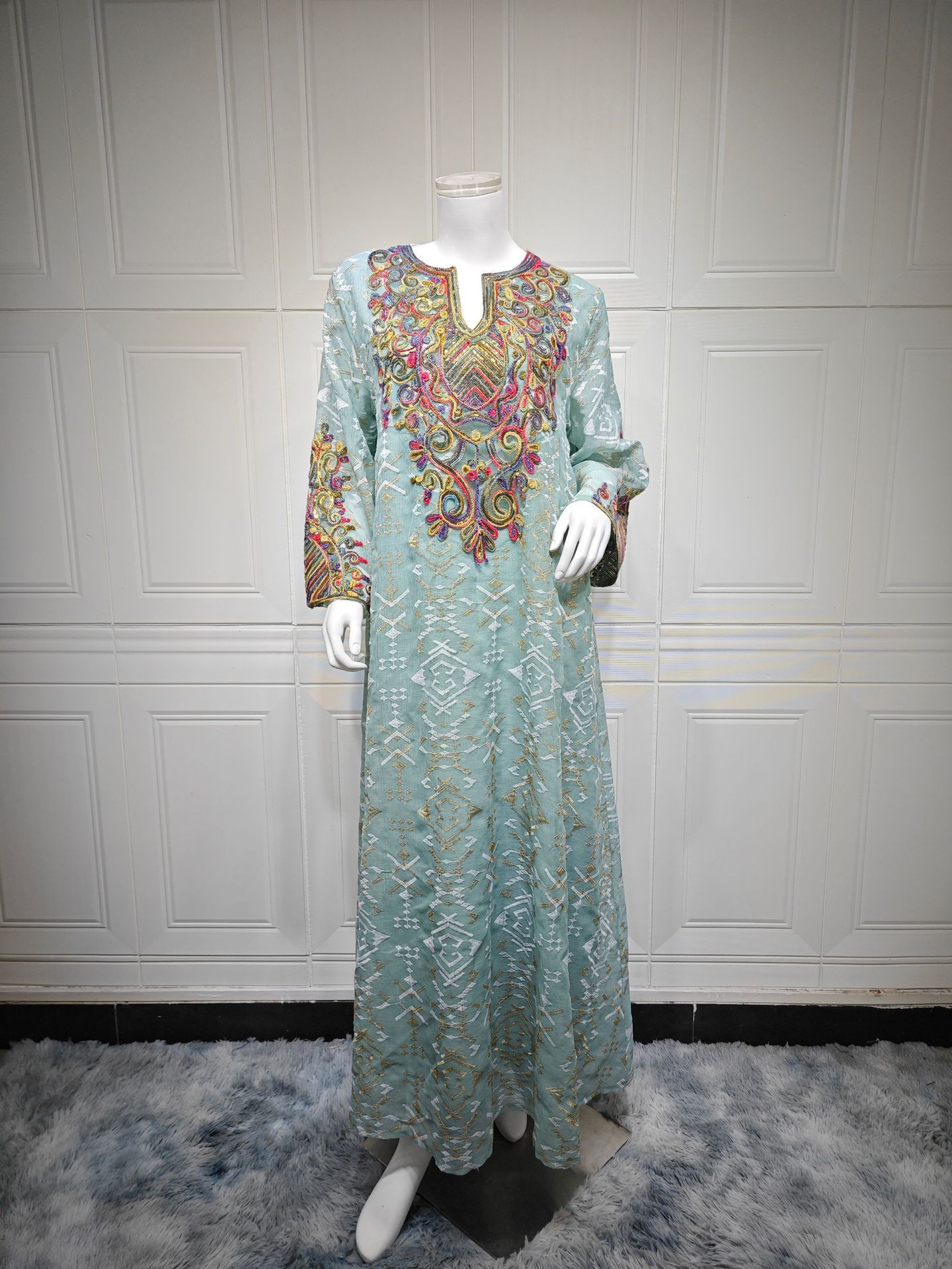 Dress for Women Abaya Muslim Mesh Embroidery Party Vestidos Largos Caftan Robe Jalabiya Dubai Kaftan Ramadan Style Gorge - detail 6
