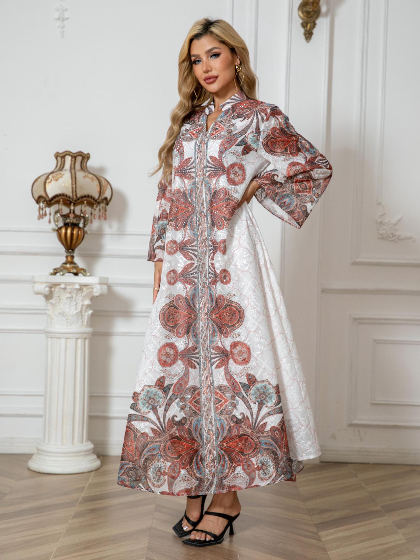 New Muslim Women's Robe Embroidered Cloth Print Diamond Women's Long Dress - detail 2