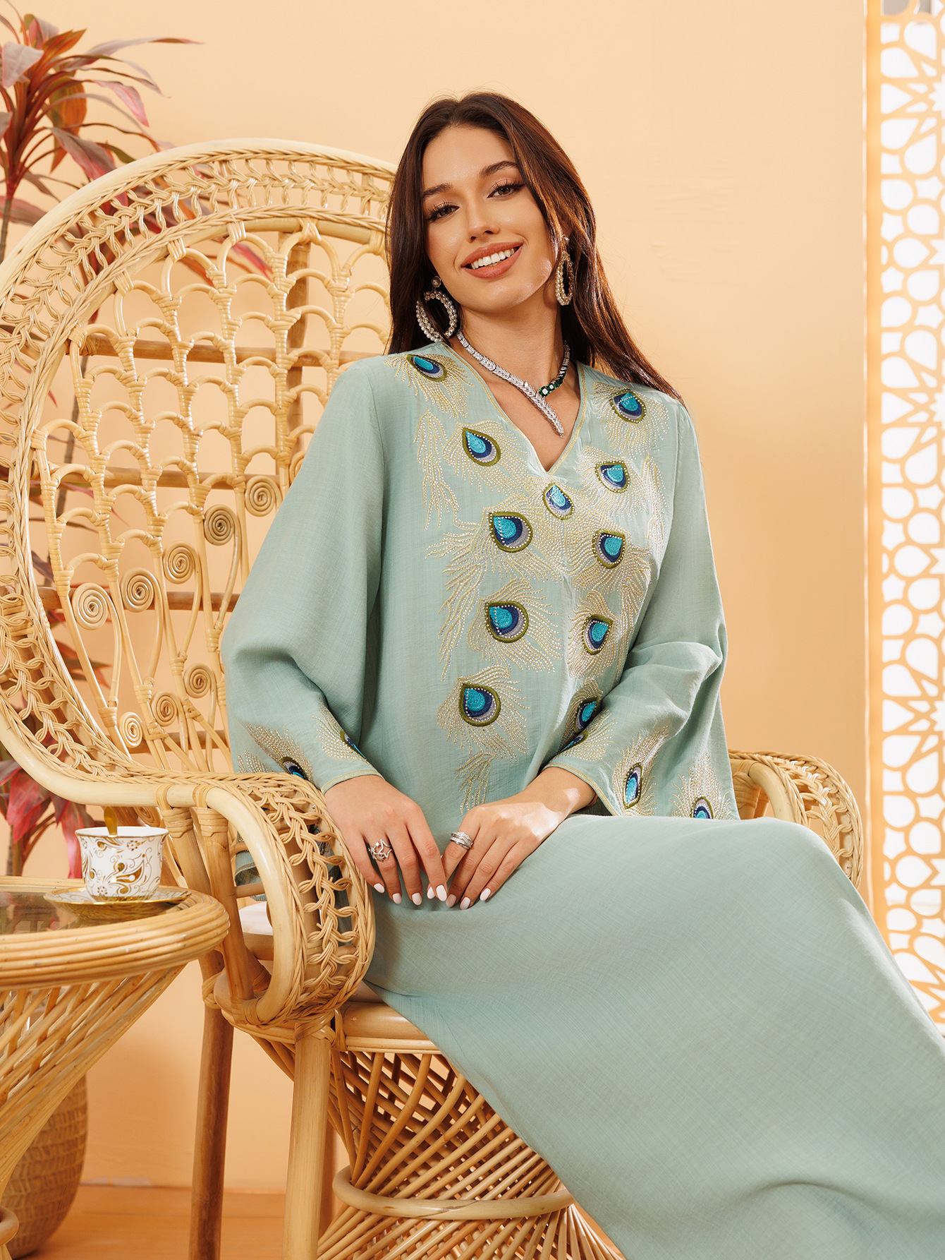 Dubai Embroidery Abayas for Women Long Dress Kaftan Party Raya Djellaba Islam Clothing Caftan Jalabiya Robe - detail 7