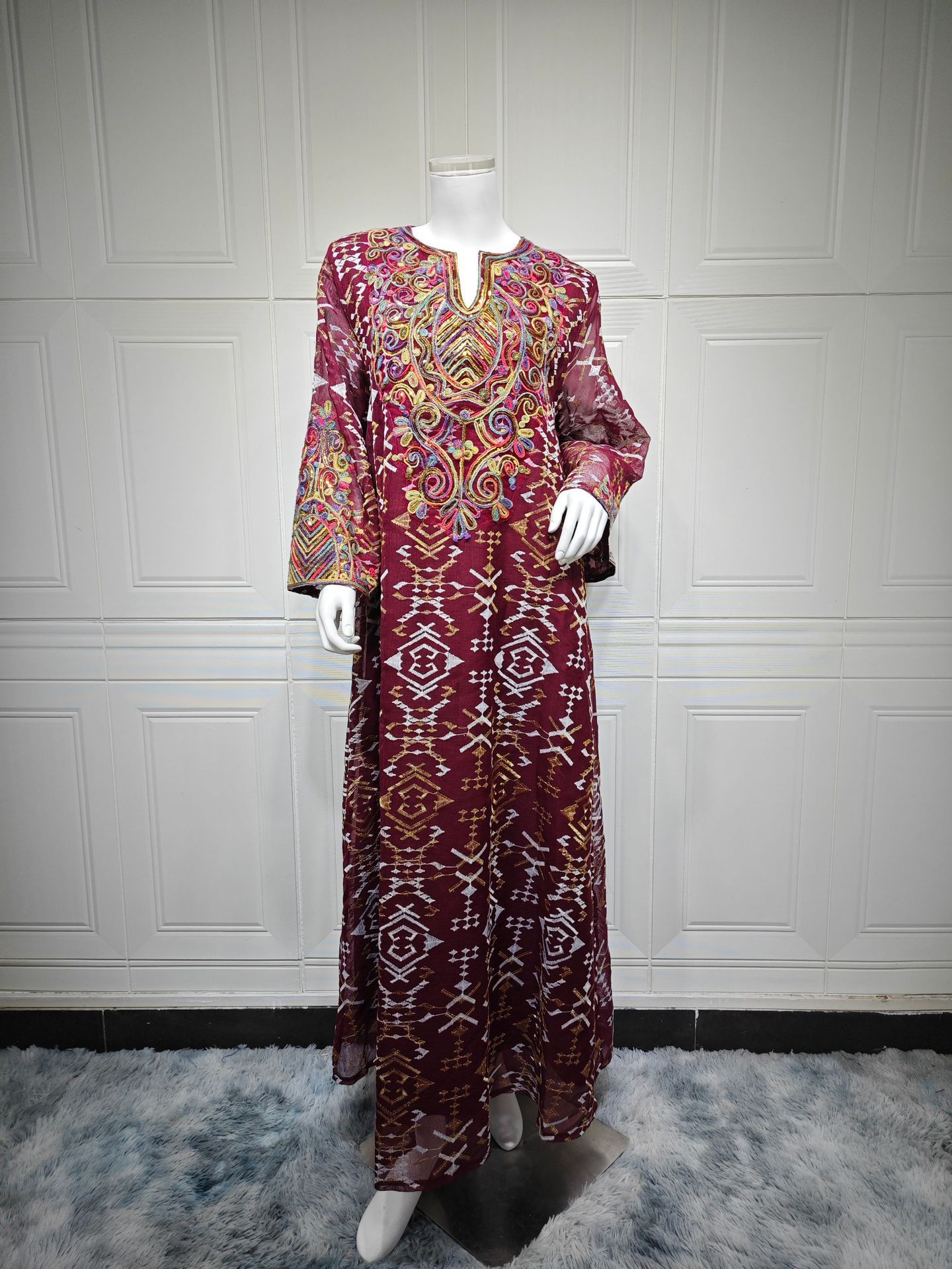 Dress for Women Abaya Muslim Mesh Embroidery Party Vestidos Largos Caftan Robe Jalabiya Dubai Kaftan Ramadan Style Gorge - detail 8